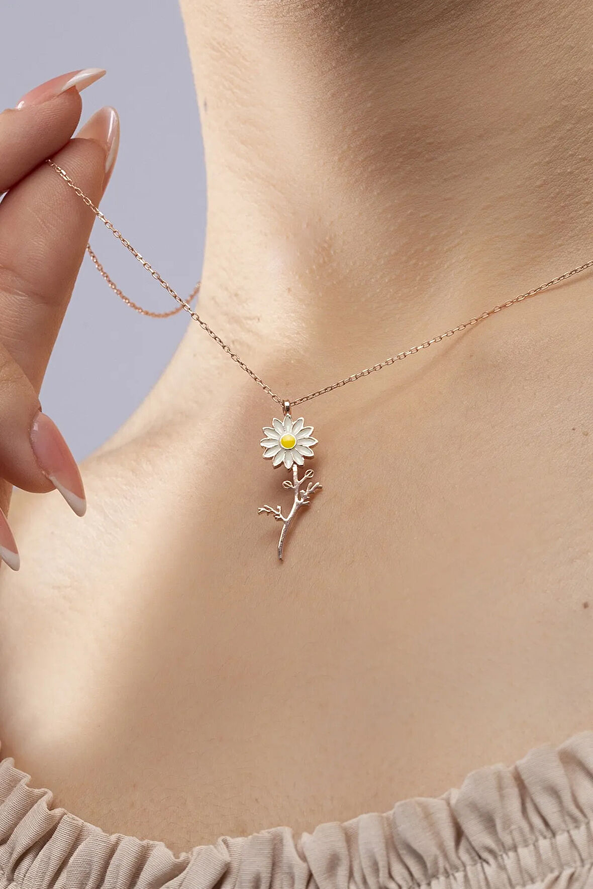 925 Ayar Gümüş Rose Papatya Model Kadın Kolye