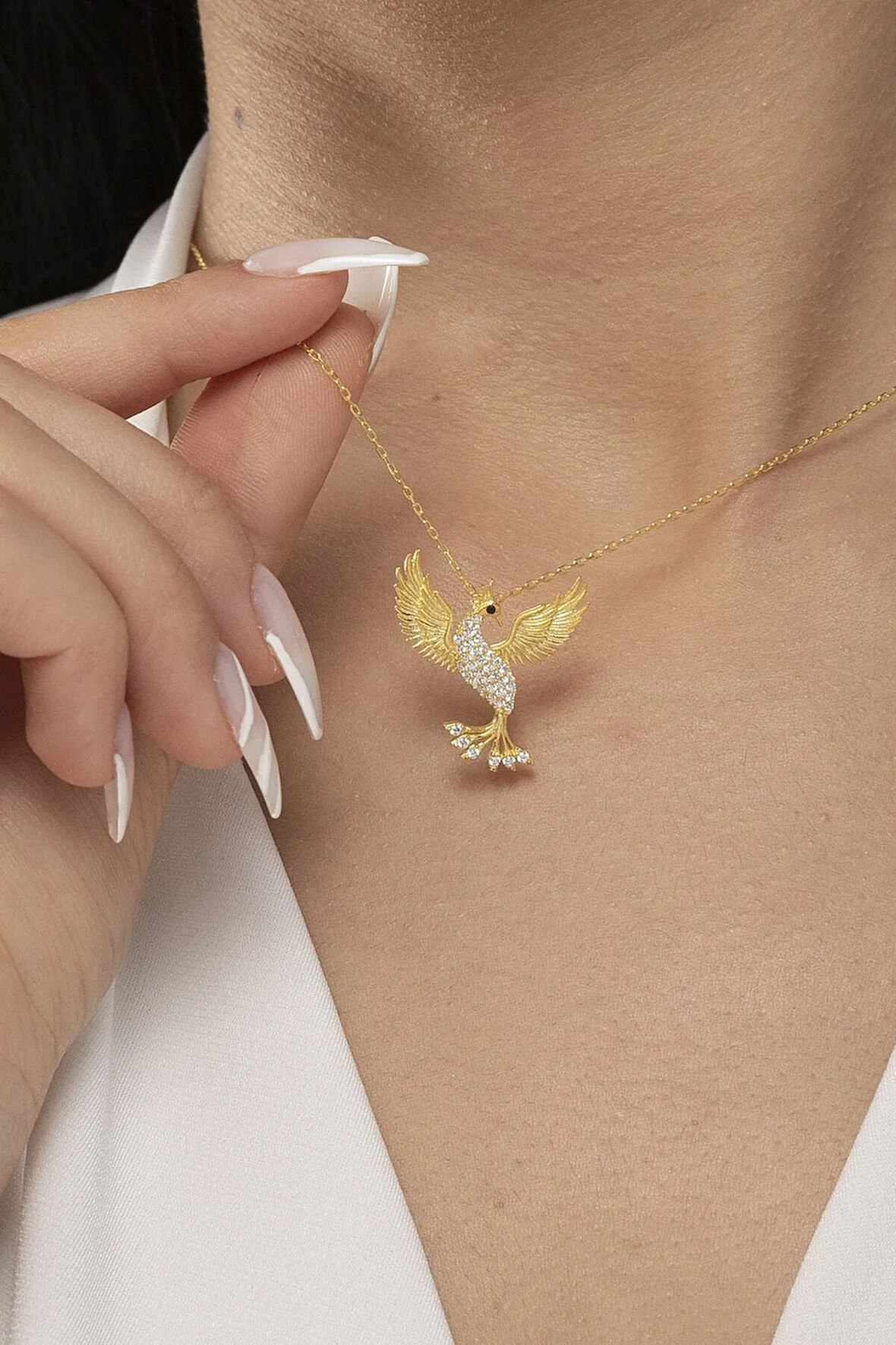 925 Ayar Gümüş Gold Anka Kuşu Kadın Kolye