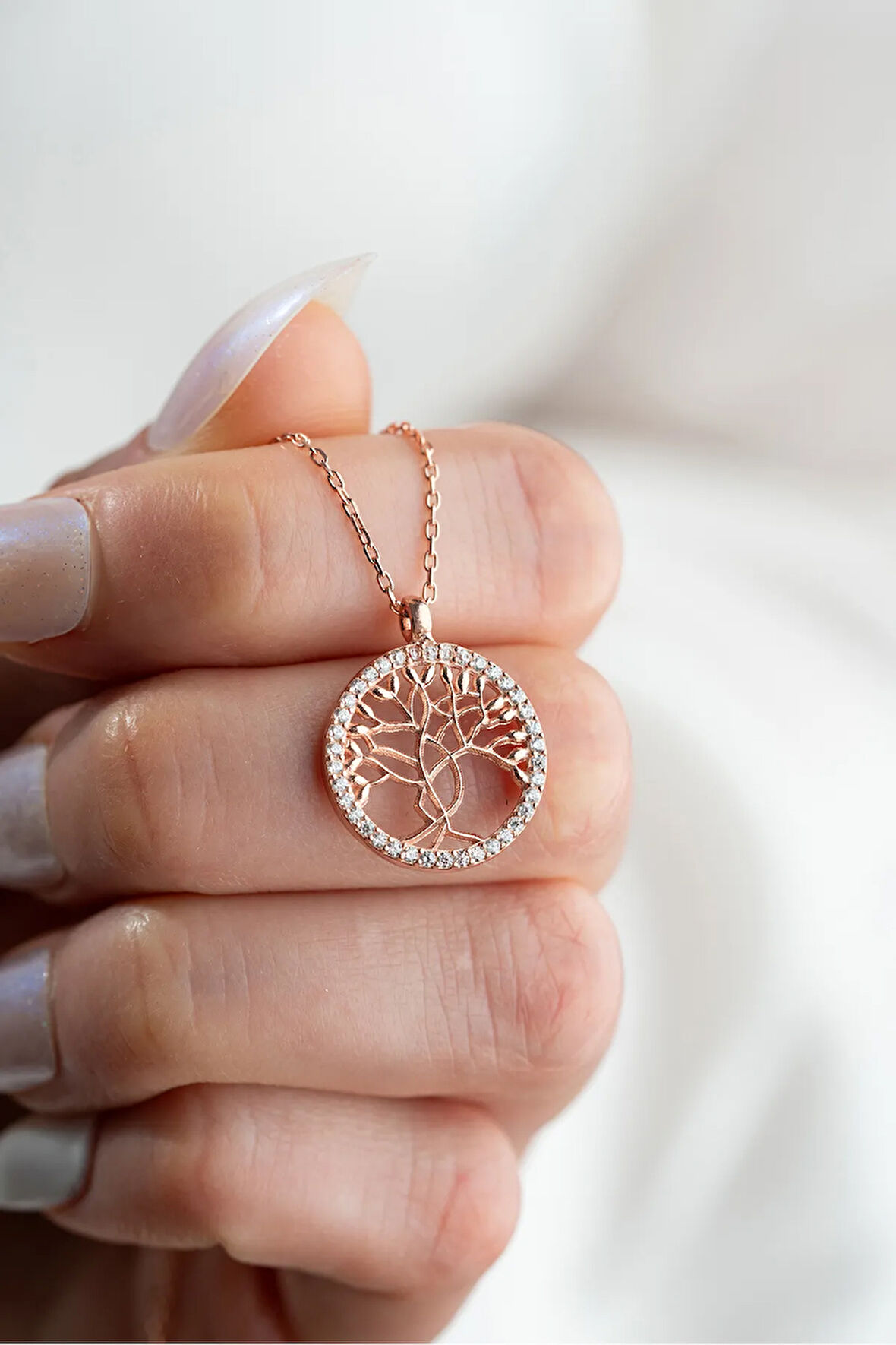 925 Ayar Gümüş Hayat Ağacı Rose Kaplama Kolye