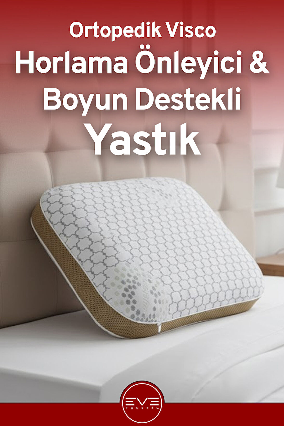 Boyun Destekli Horlama Önleyici Gold Desenli Fermuarlı Ortopedik Visco YastıkKılıflı Antialerjik Ortopedik Visco Yastık 40x65 Cm