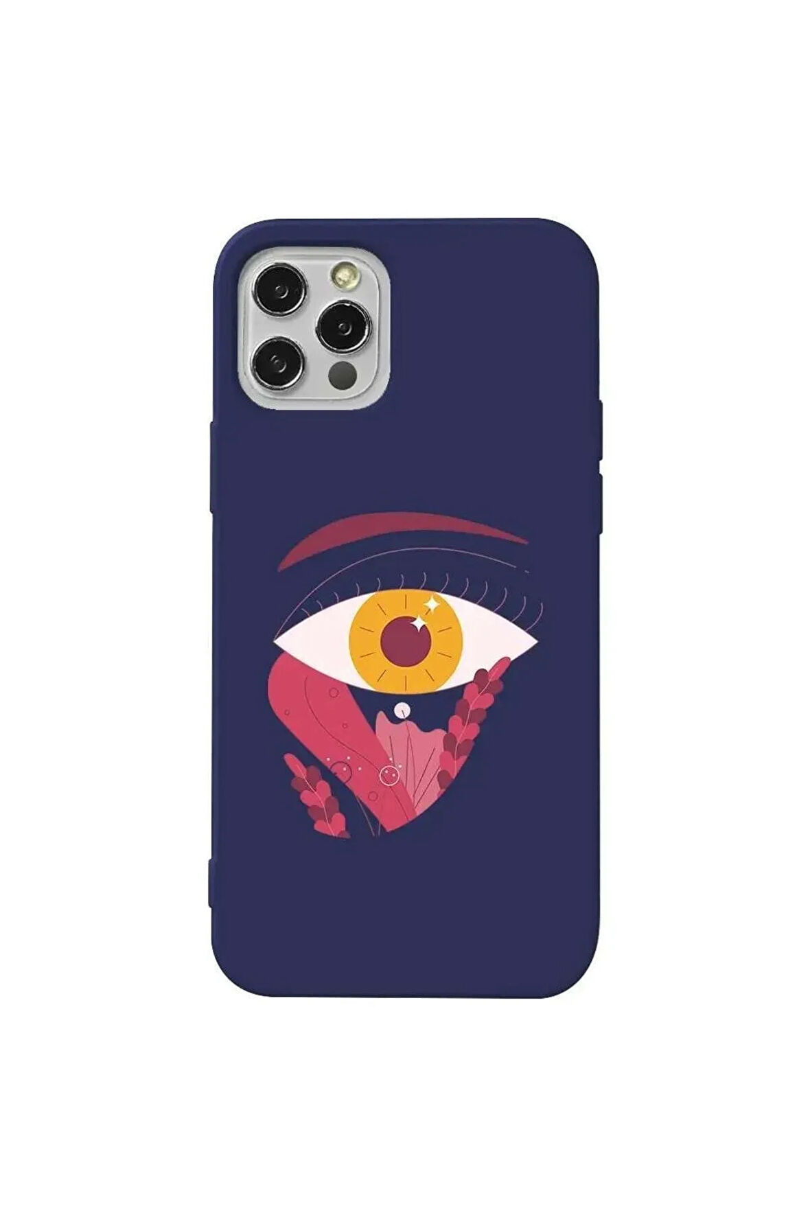 Iphone 12 Pro Max Lacivert Renkli Silikon Telefon Kilifi - Sari Göz