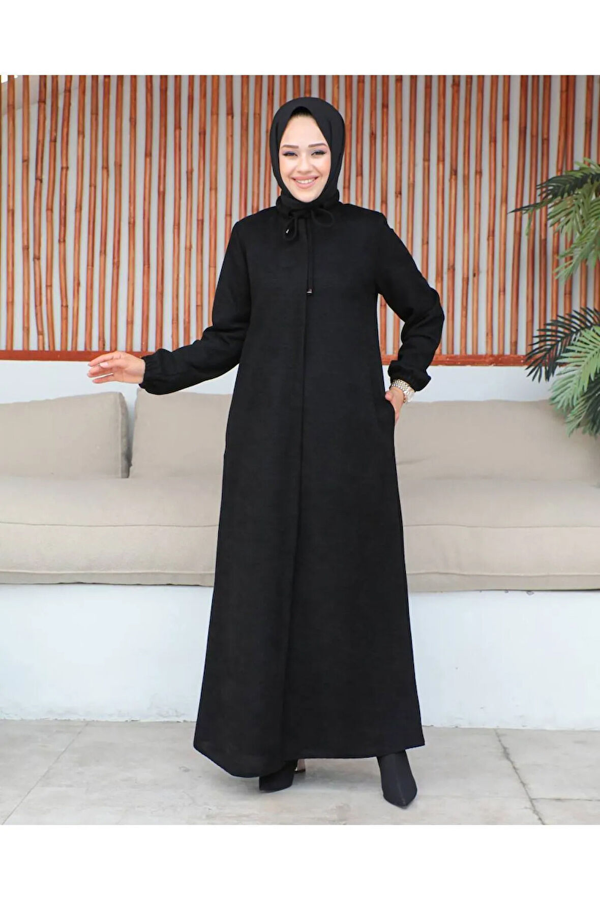 Siyah Yakası Bağcıklı Fermuarlı  - Sevda Ferace MF-6002