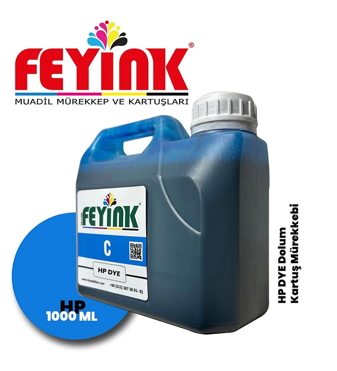 Feyink®Hp Vivera T Plotter DYE Kartuş Dolum Mürekkebi T610/T770/T790/T795/T920/T2300/C Cyan 1000ml