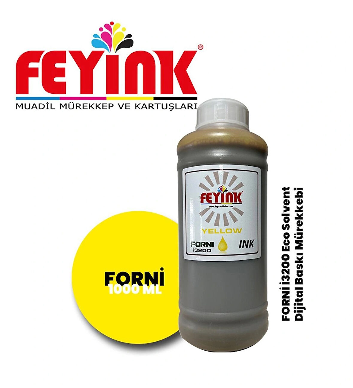 Feyink® Forni Ecosolvent Dijital Baskı Mürekkebi Epson İ3200 Kafa Uyumlu Yellow (Sarı) -1000ml-