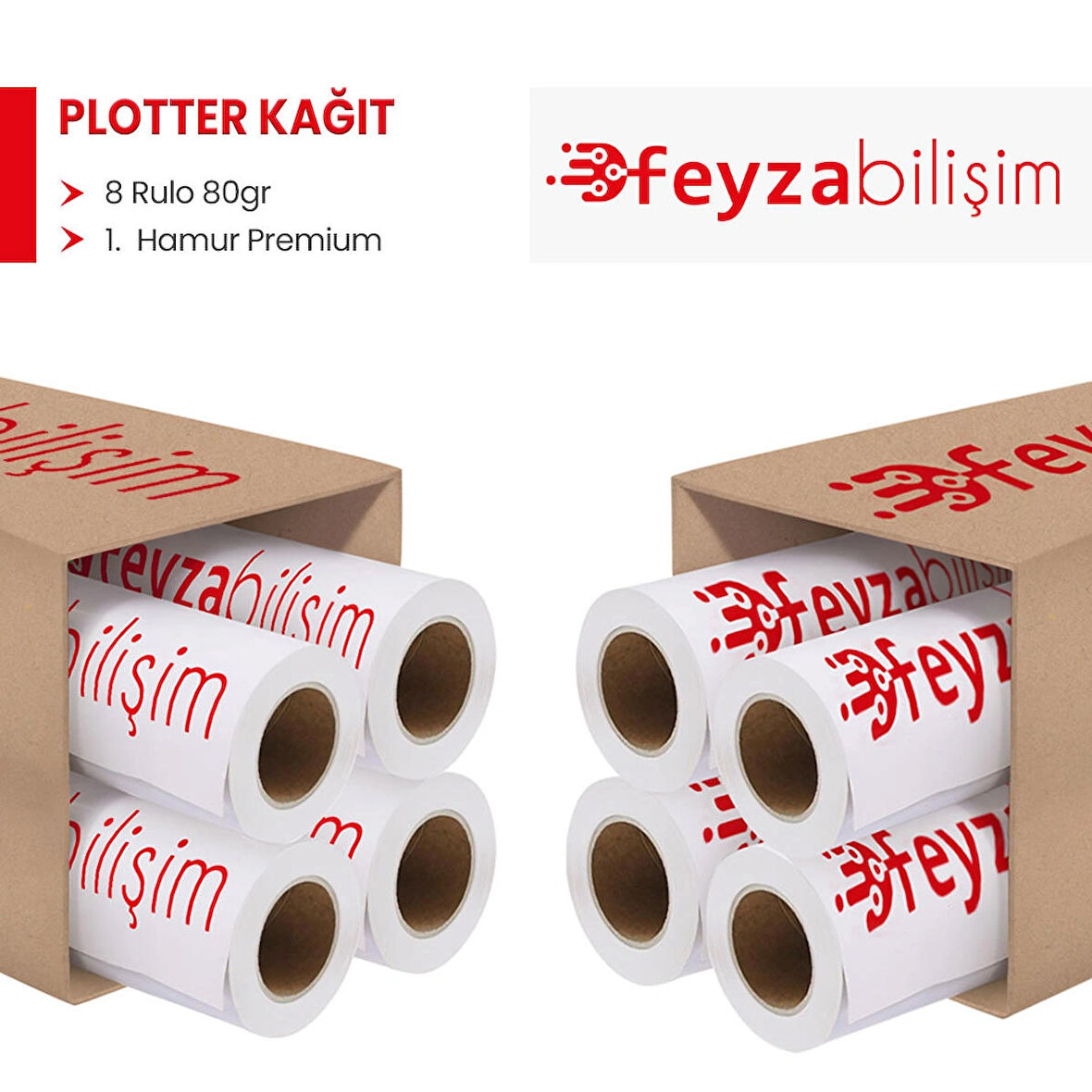Feyza Bilişim® 1.Hamur Premium Opak 80 gr Plotter (Çizim) Kağıdı 31cm x 130mt (8 Rulo)