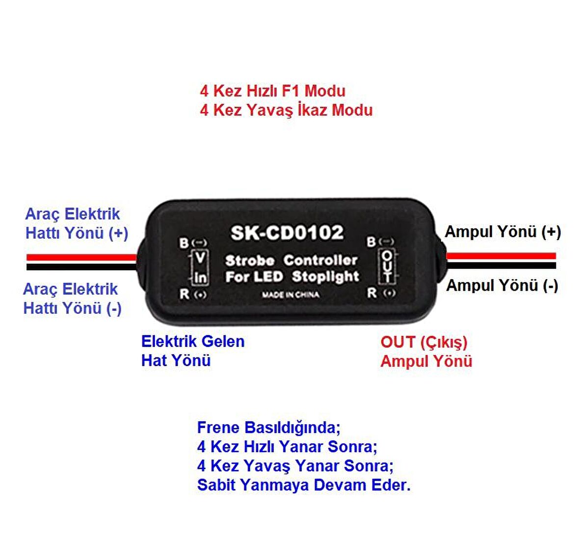 Stop Fren Çakar Modül LED AMPUL Uyumlu 12v Özel Üretim 4 Kez F1 Çakar 4 Kez Yavaş