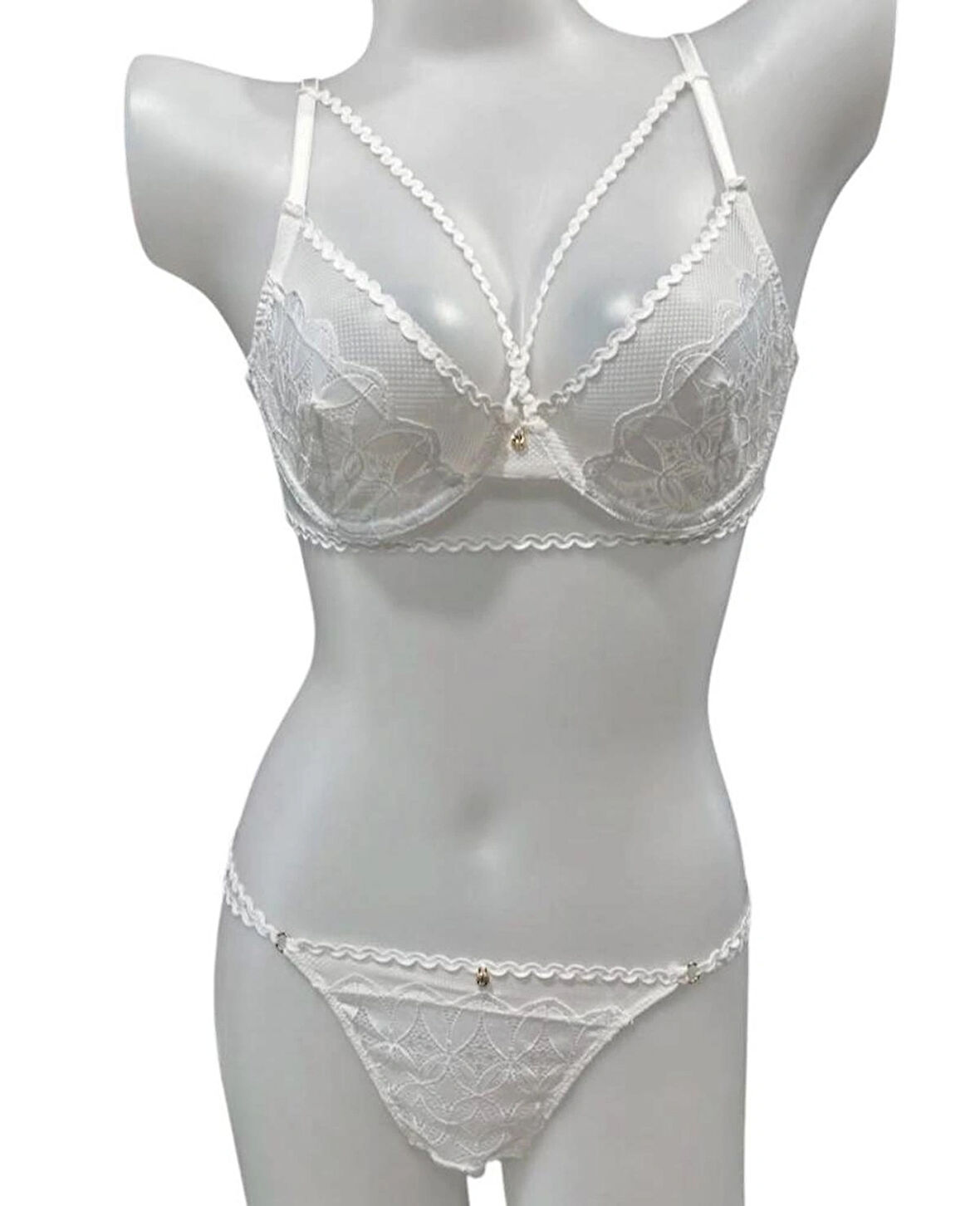 Dantel Detaylı Kapsız Likralı Sütyen Külot Takımı İç Giyim Slip Külot Brazilyan