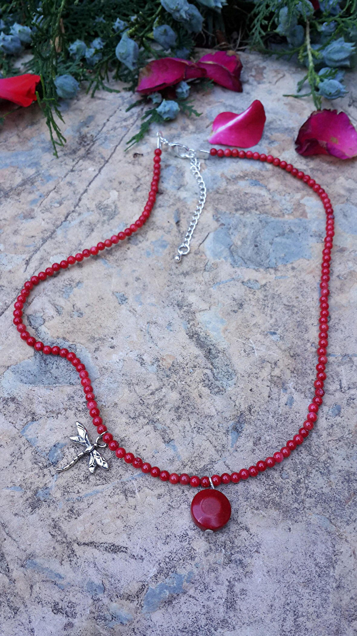 STONEAGE Mercan Doğal Taş Yusufcuk Kadın Kolye