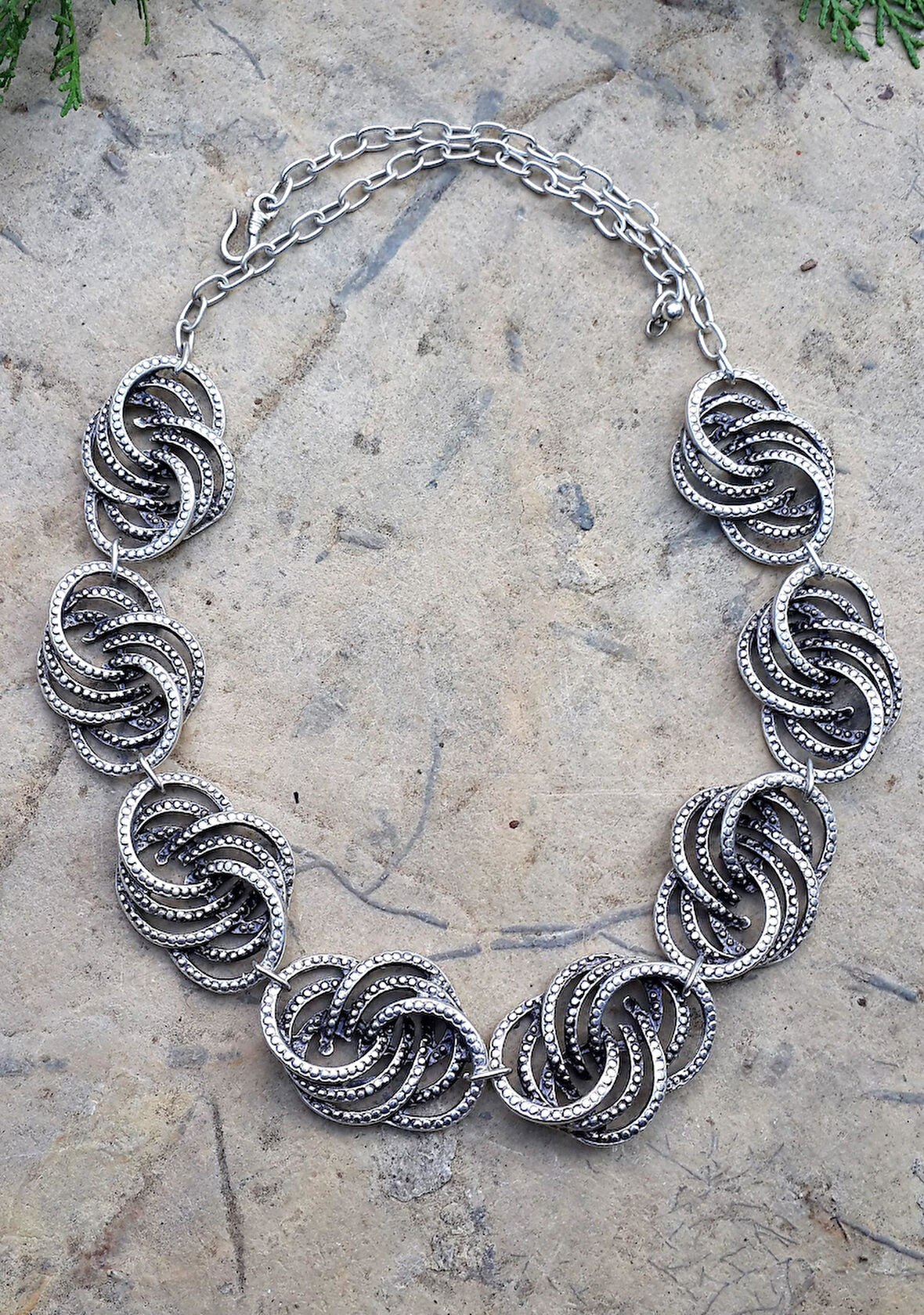 STONEAGE Kadın Kolye Yapraklı Bohem Vintage Hint Gümüşü Gerdanlık Yerli Üretim Türk Malı