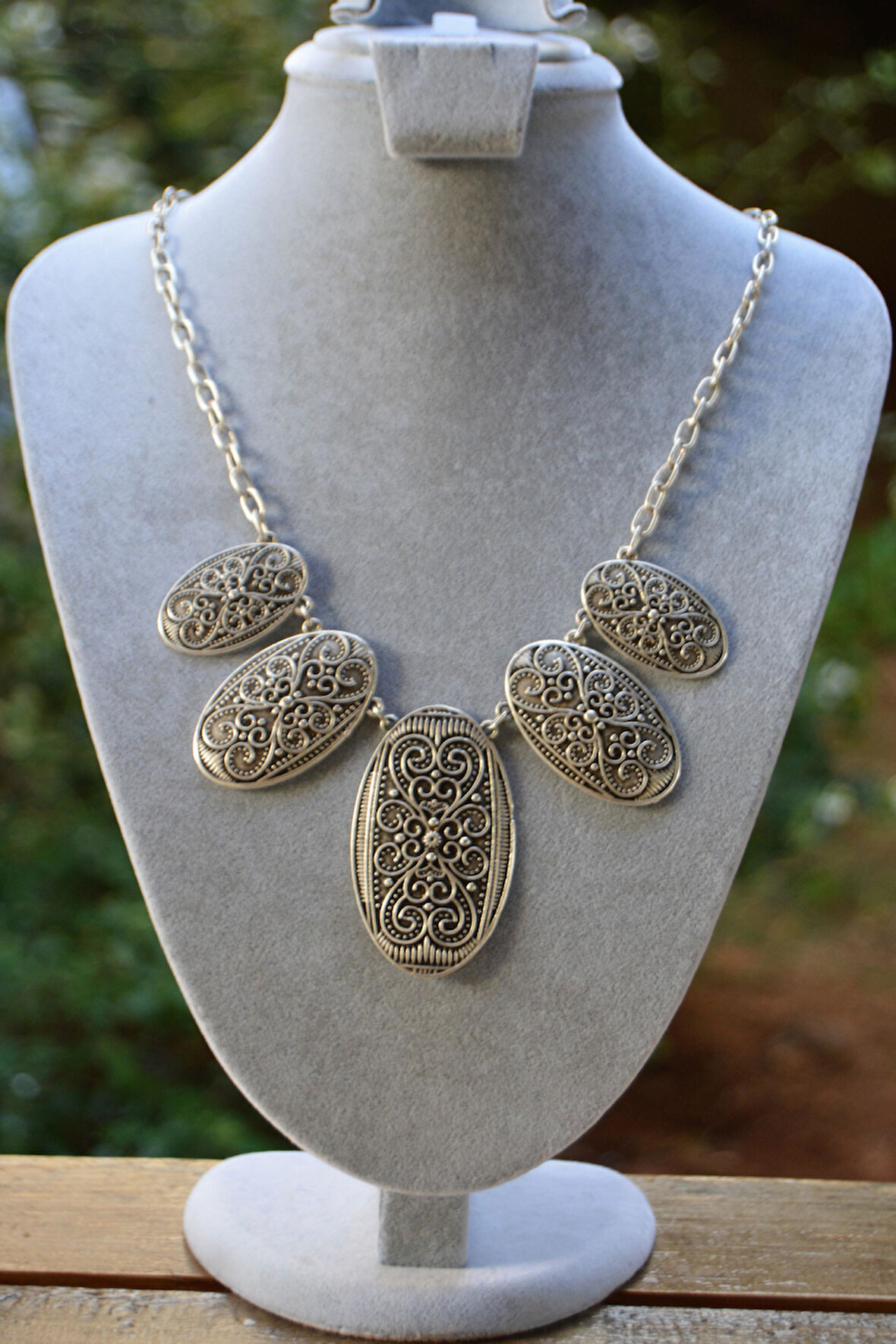 STONEAGE Hint Gümüşü Oval Spor Oval Bohem Kadın Gerdanlık Kolye Türk Malı