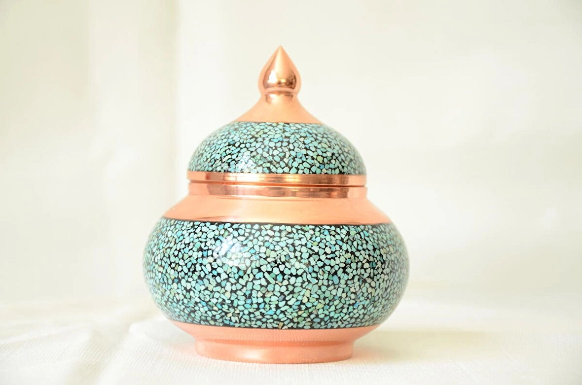 Bakır Turkuaz El Yapımı şekerlik