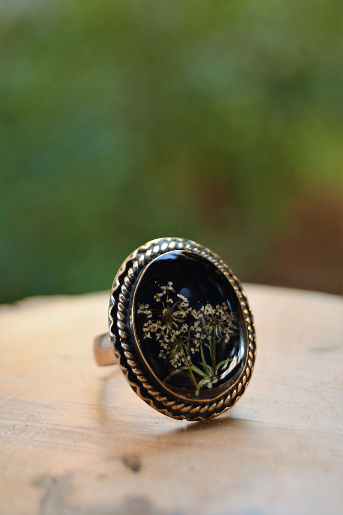 STONEAGE Gerçek Kuru Çiçekli Yaşayan Kadın Yüzük Ayarlanabilir