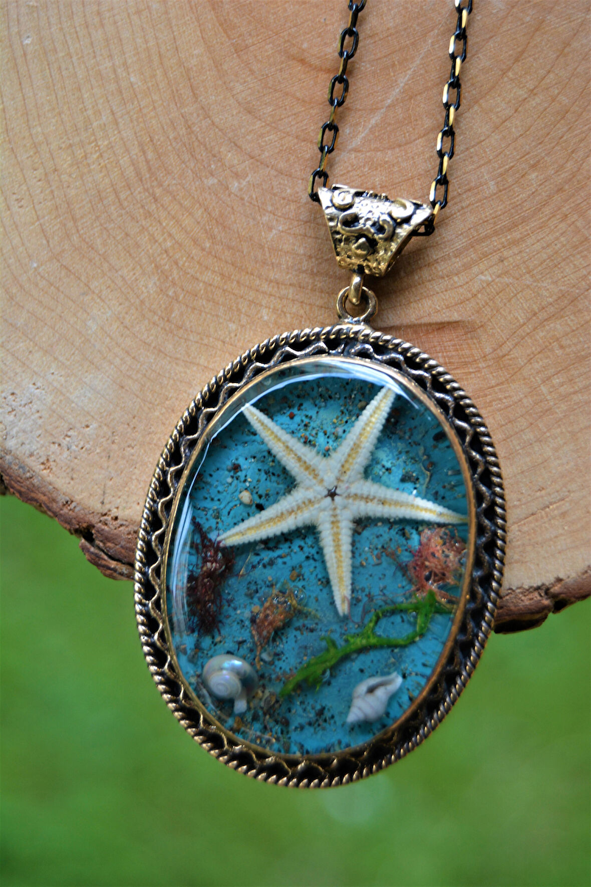 STONEAGE Gerçek Deniz Yıldızı Büyük Boy Tasarım Kadın Kolye