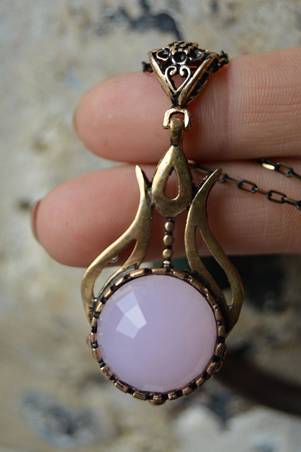 STONEAGE Pembe Kuvars Bronz Kadın Kolye