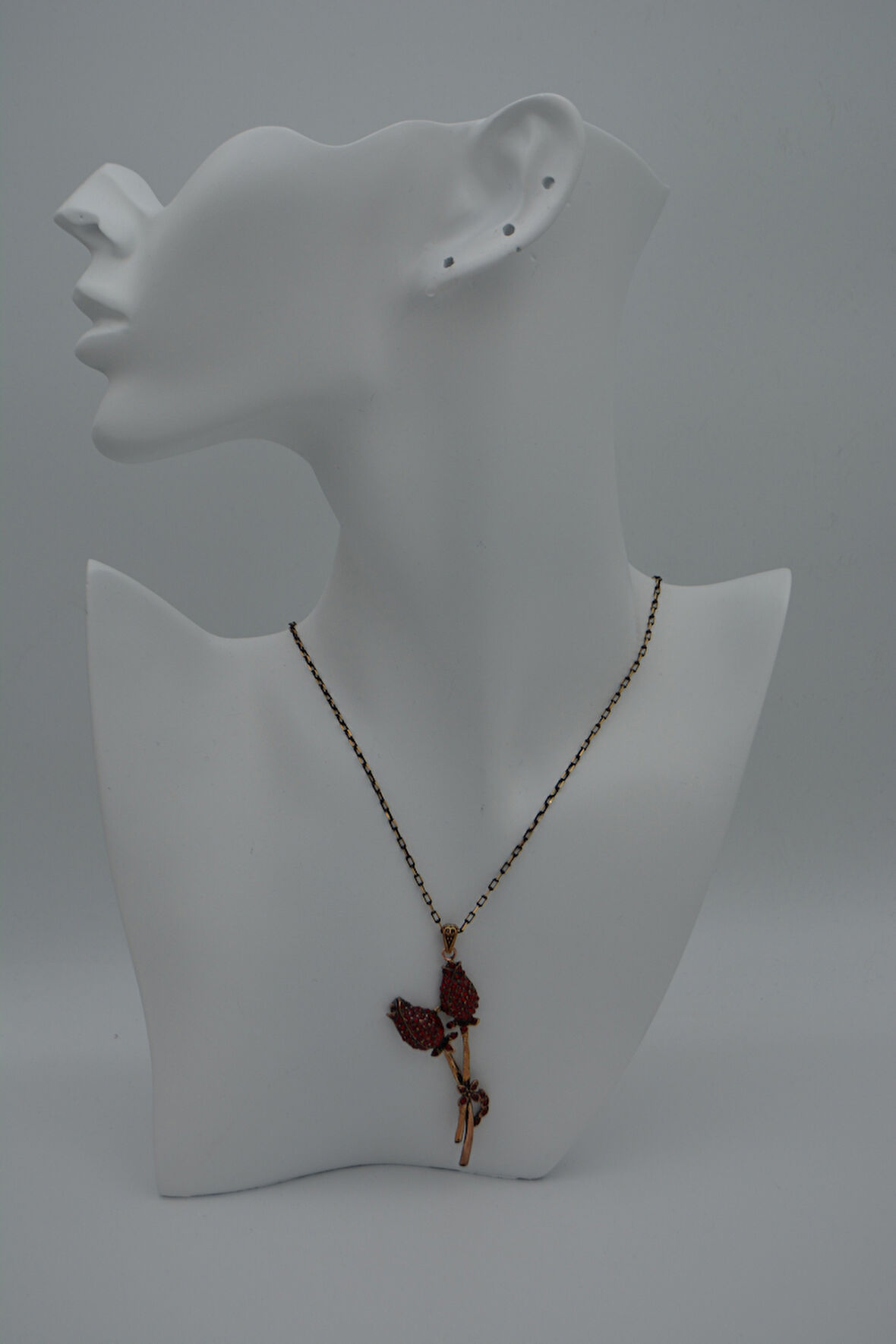 STONEAGE Kadın Kolye Yakut Taşlı Çift Gonca Zincir Hediyeli