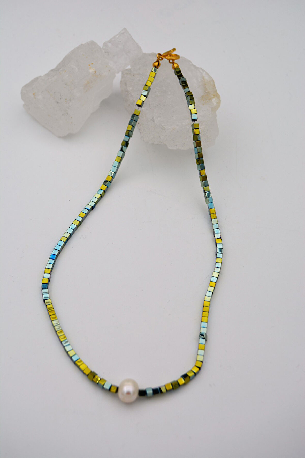 STONEAGE Hematit ve İnci Taşlı Şifa Kolyesi