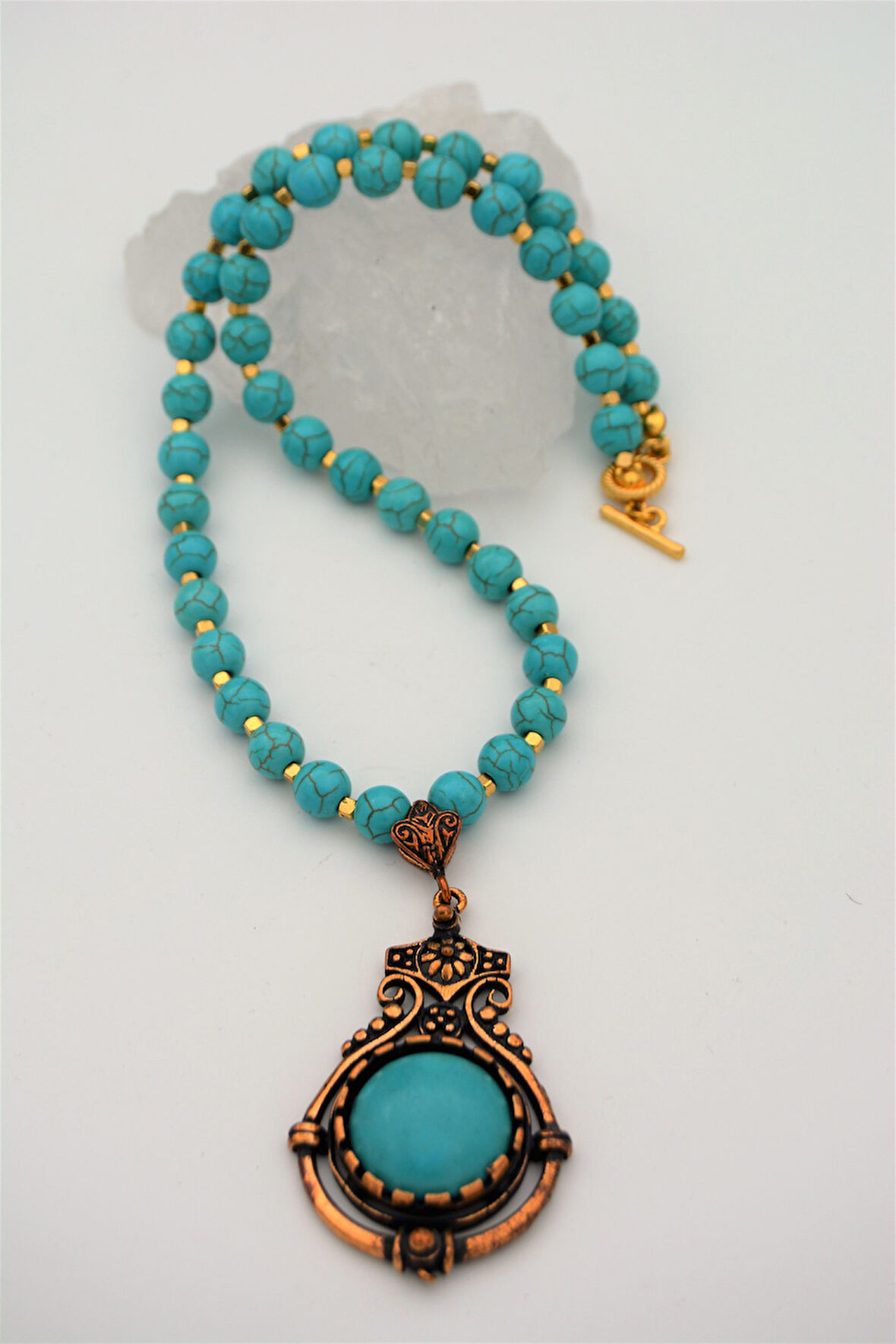 STONEAGE TURKUAZ VE HEMATİT TAŞLI NAZAR ŞİFA KOLYESİ