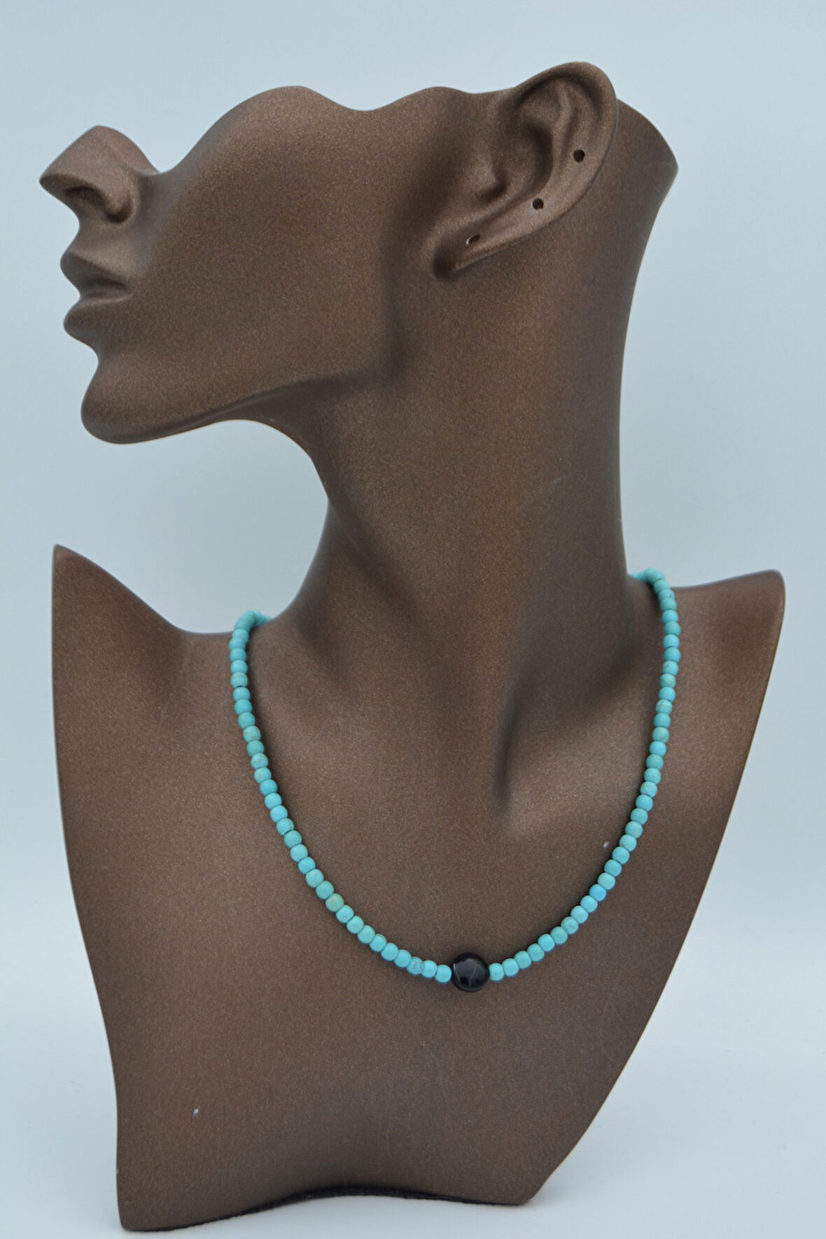 STONEAGE Oniks ve Turkuaz T Kilit Şifa Kolyesi