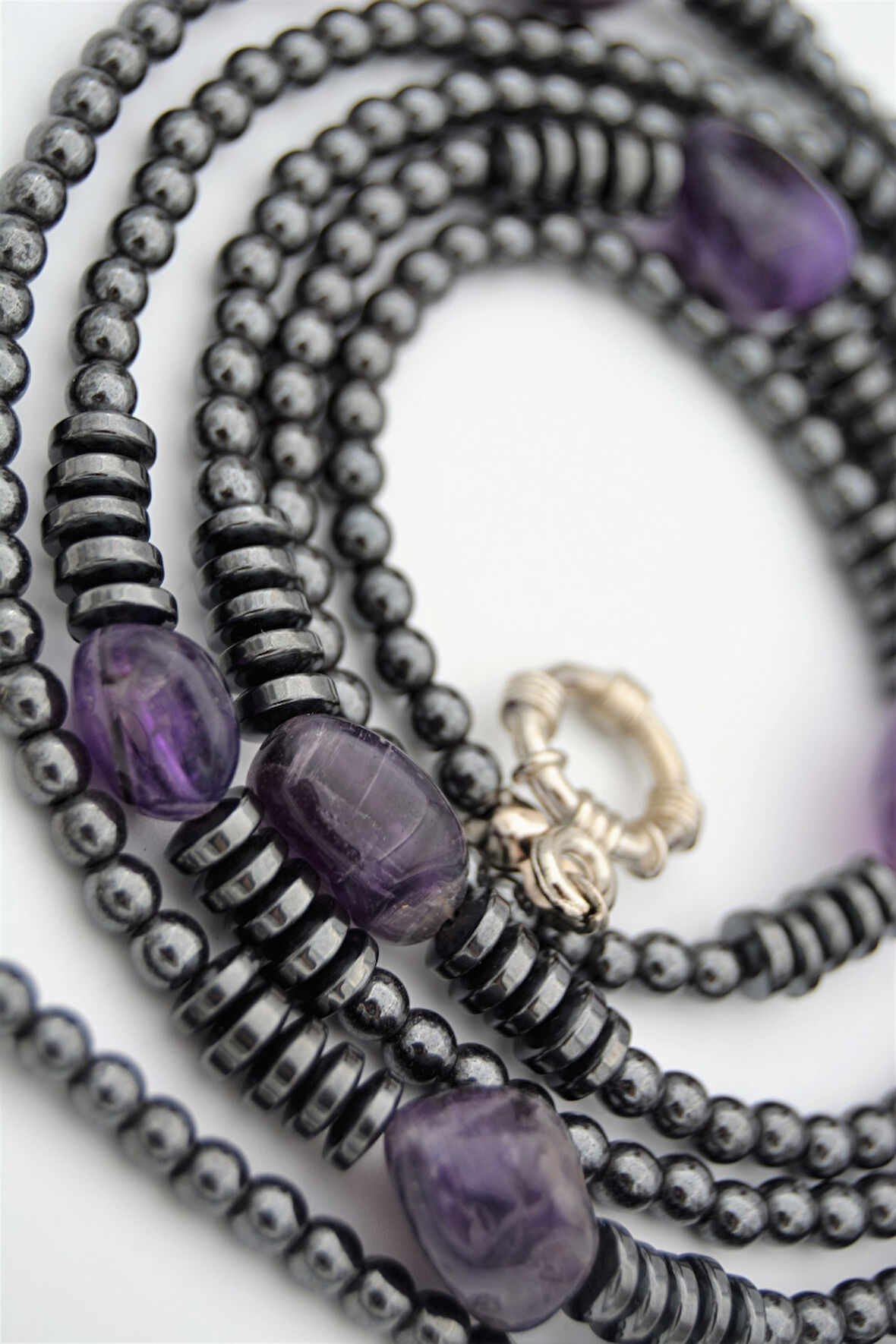 STONEAGE Ametist ve Hematit Taşlı Tasarım Gemici Kilit Kolye