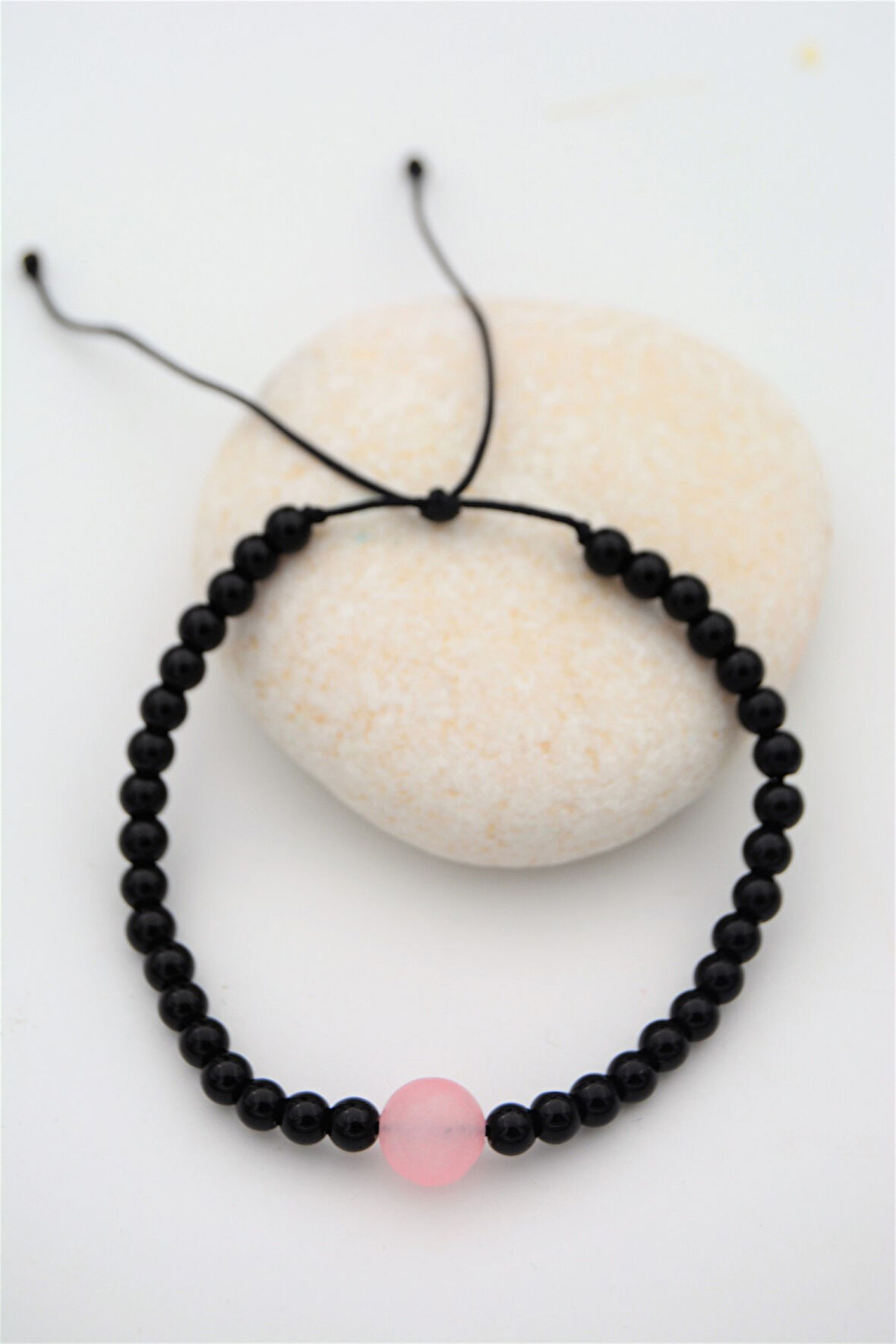 STONEAGE Oniks ve Pembe Kuvars Metalsiz Bileklik Antialerjik