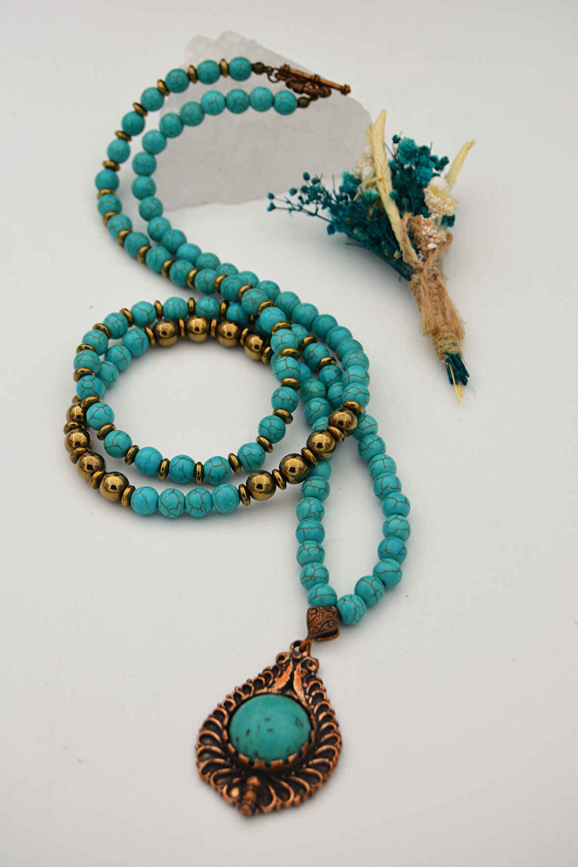 STONEAGE Turkuaz Taşlı Nazar Şifa Kolyesi