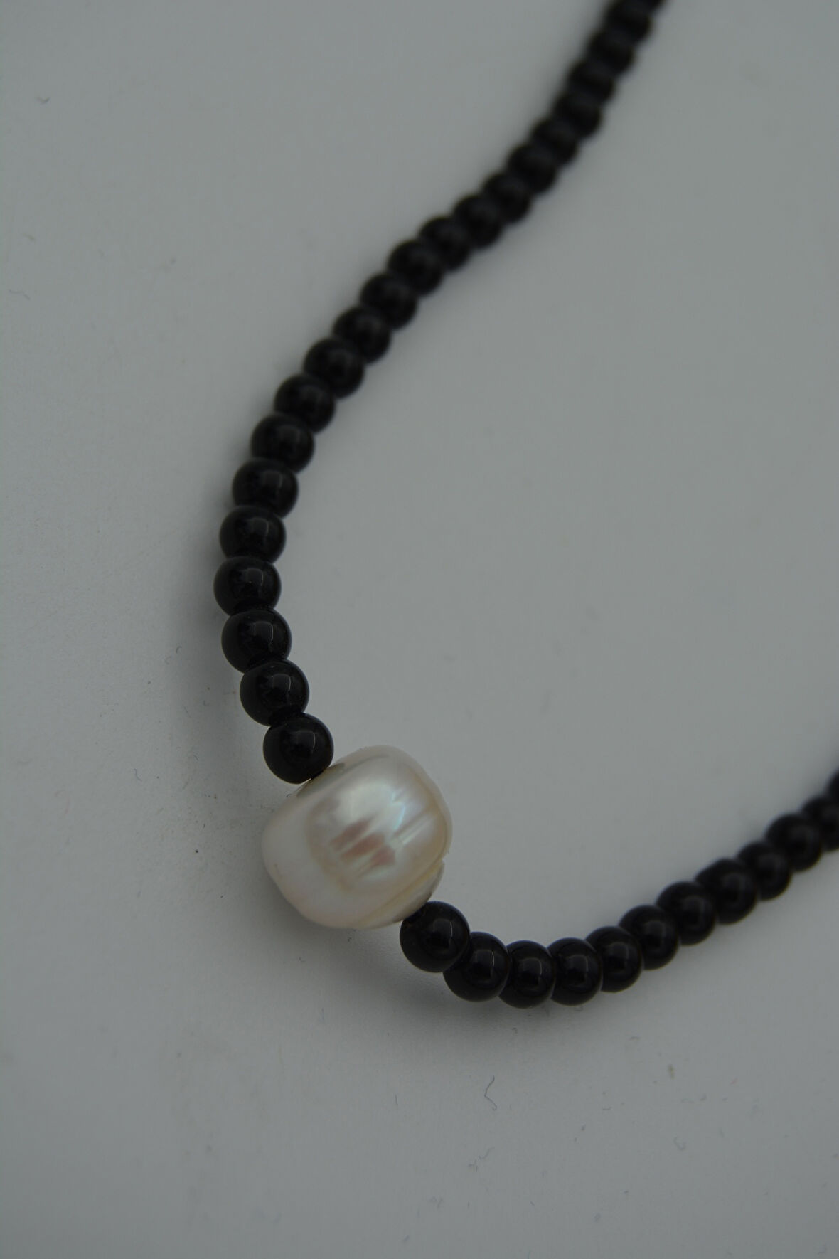 STONEAGE jEWELLERY İnci ve Oniks Taşlı Metalsiz Kolye
