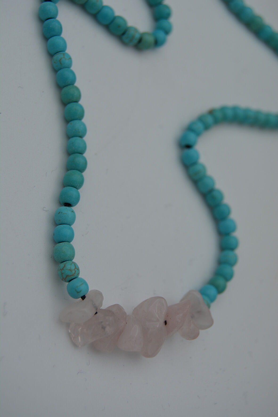 STONEAGE JEWELLERY Pembe Kuvars ve Turkuaz Taşlı Metalsiz Kolye