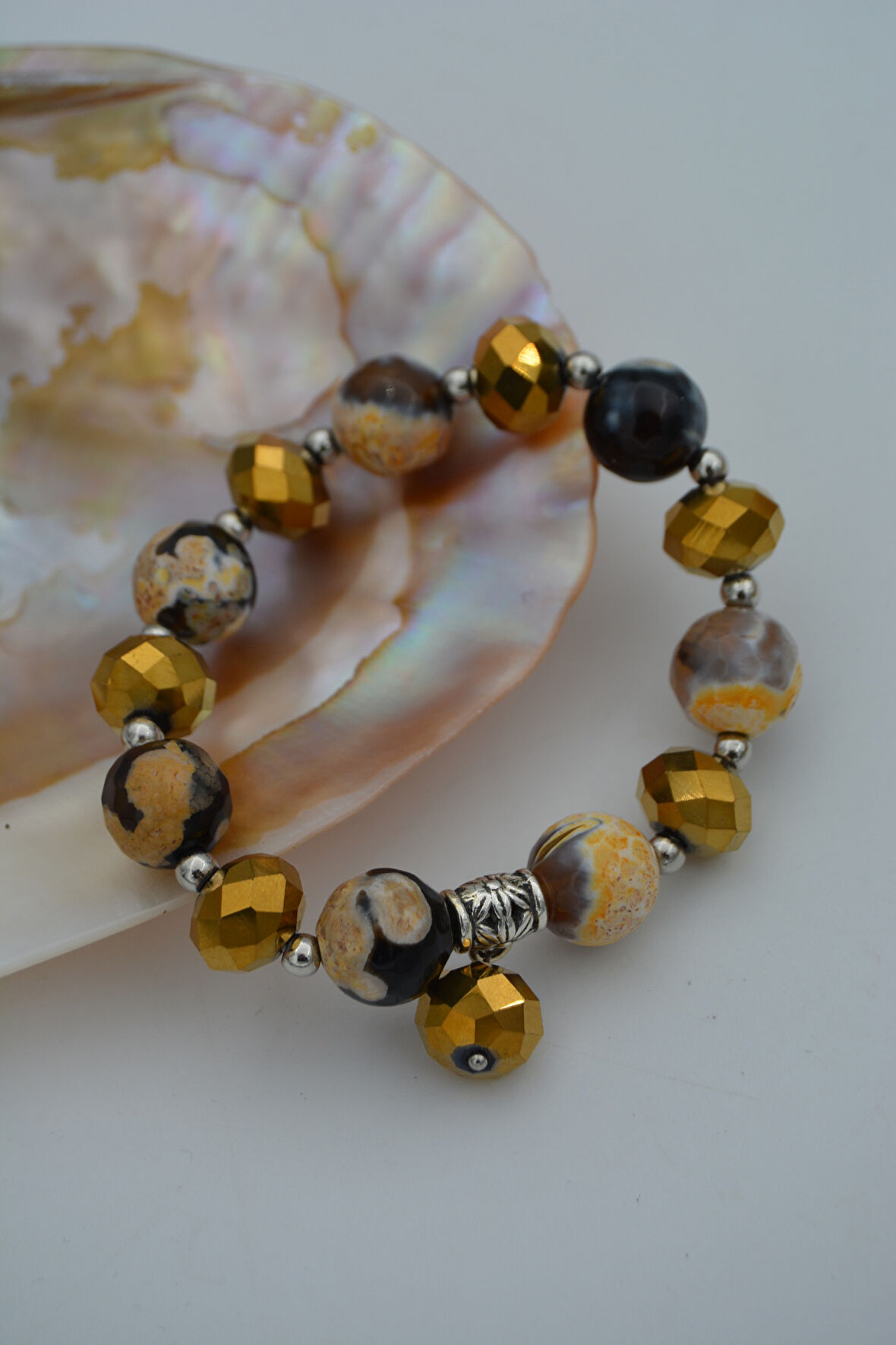 STONEAGE JEWELLERY Akik Taşlı ve Çek Kristalli Bileklik