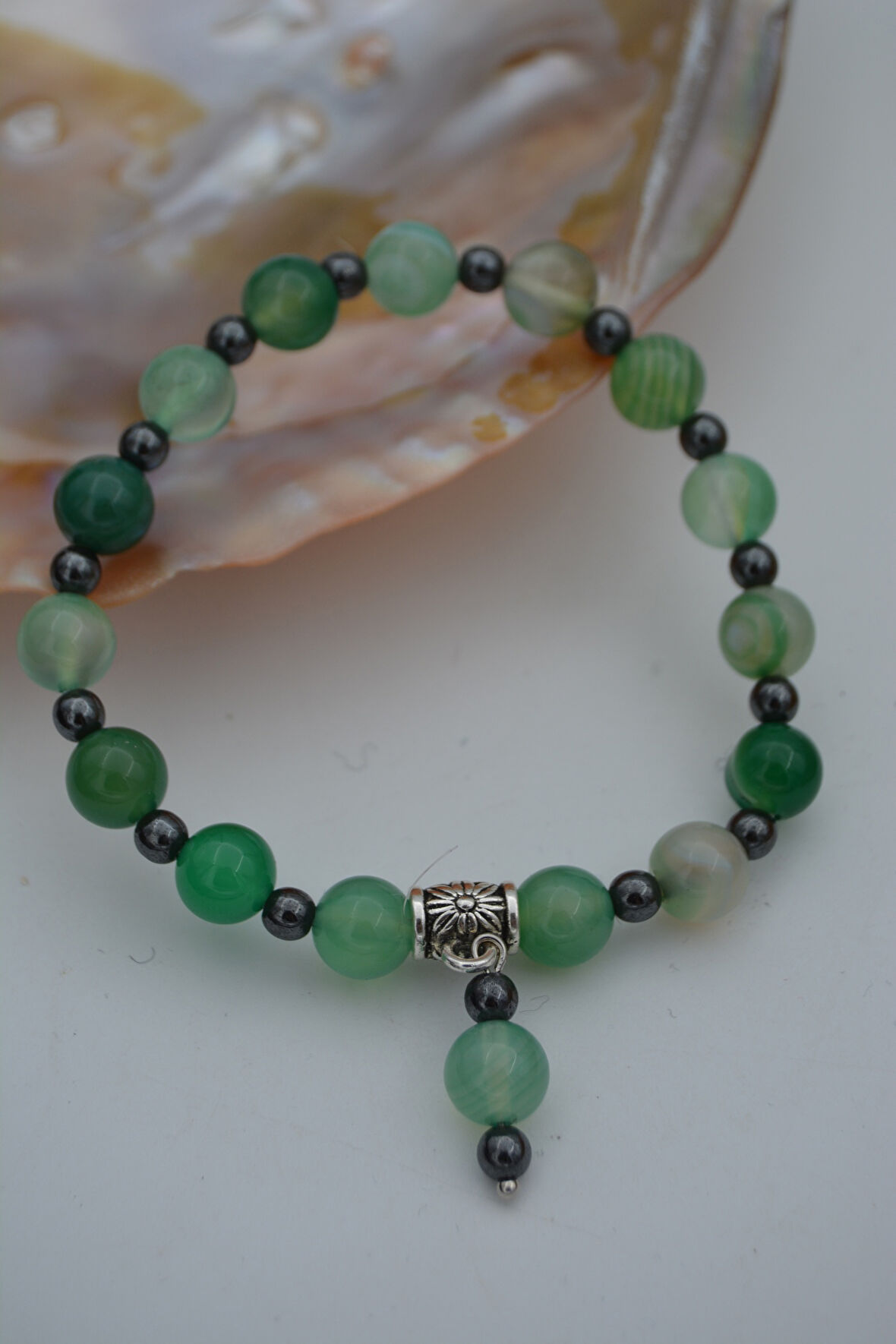 STONEAGE JEWELLERY Yeşil Akik ve Hematit Doğal Taşlı Bileklik