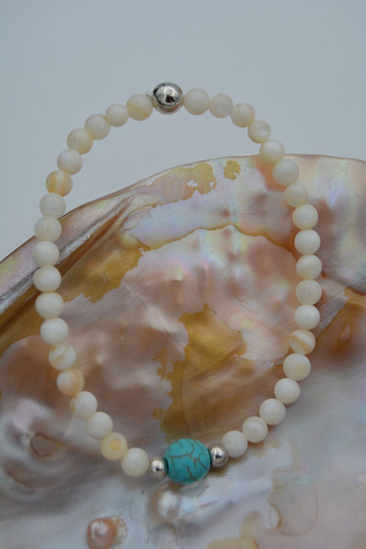 STONEAGE JEWELLERY Sedef ve Turkuaz Doğal Taşlı Spor Bileklik