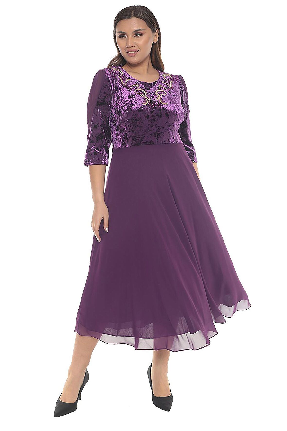 Nakışlı Büyük Beden Abiye Elbise F10-2335