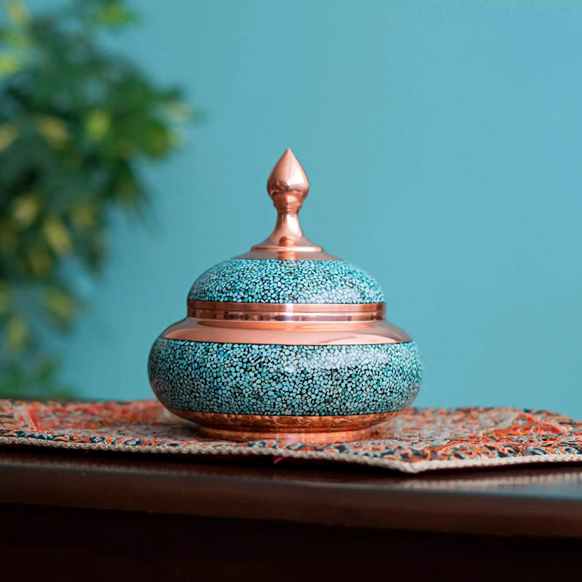 Bakır Turkuaz El Yapımı Şekerlik