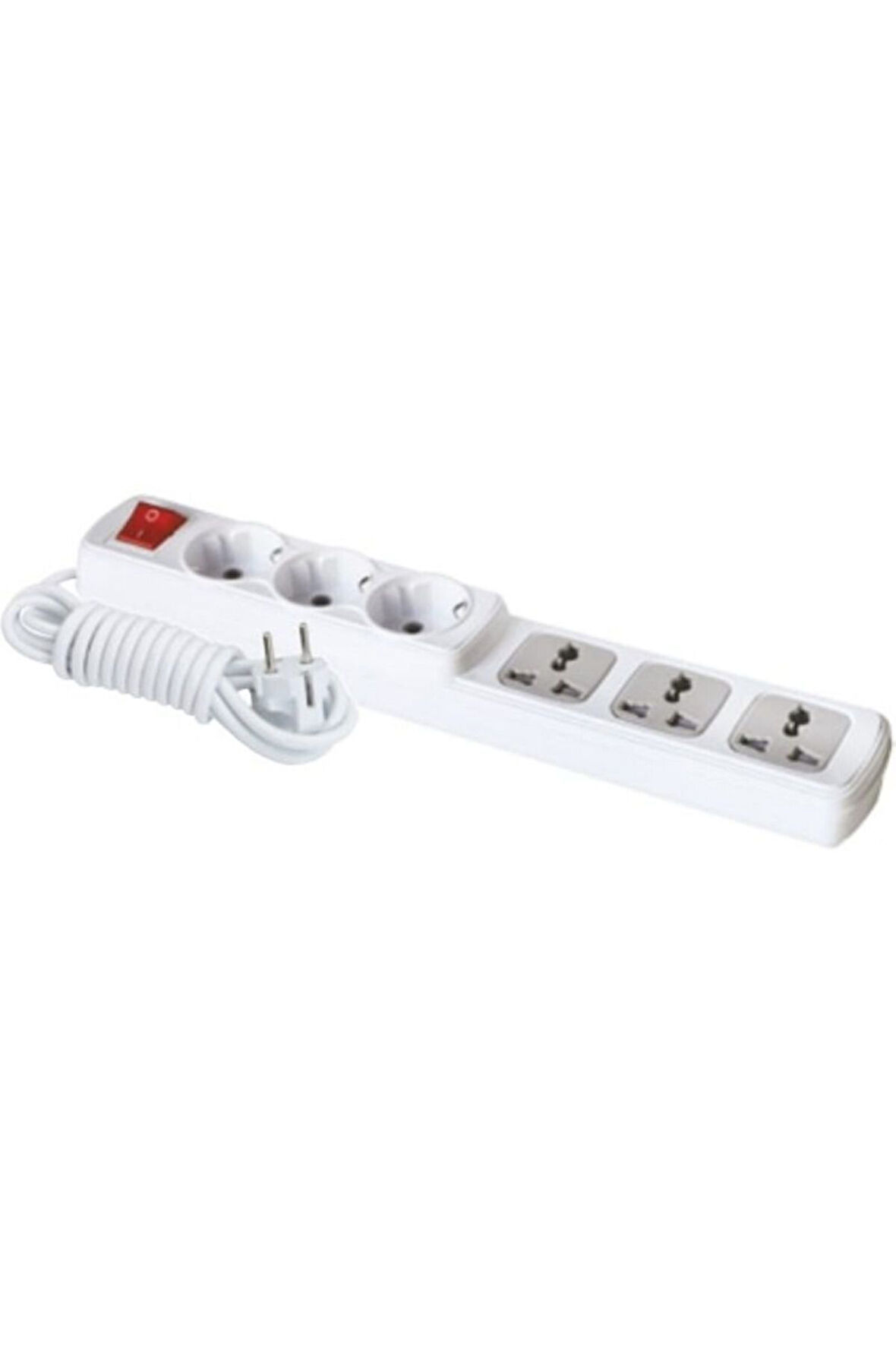F303A – 3+3 Anahtarlı Universal Grup Priz 2 Metre | Kompakt Anahtarlı Priz Seti