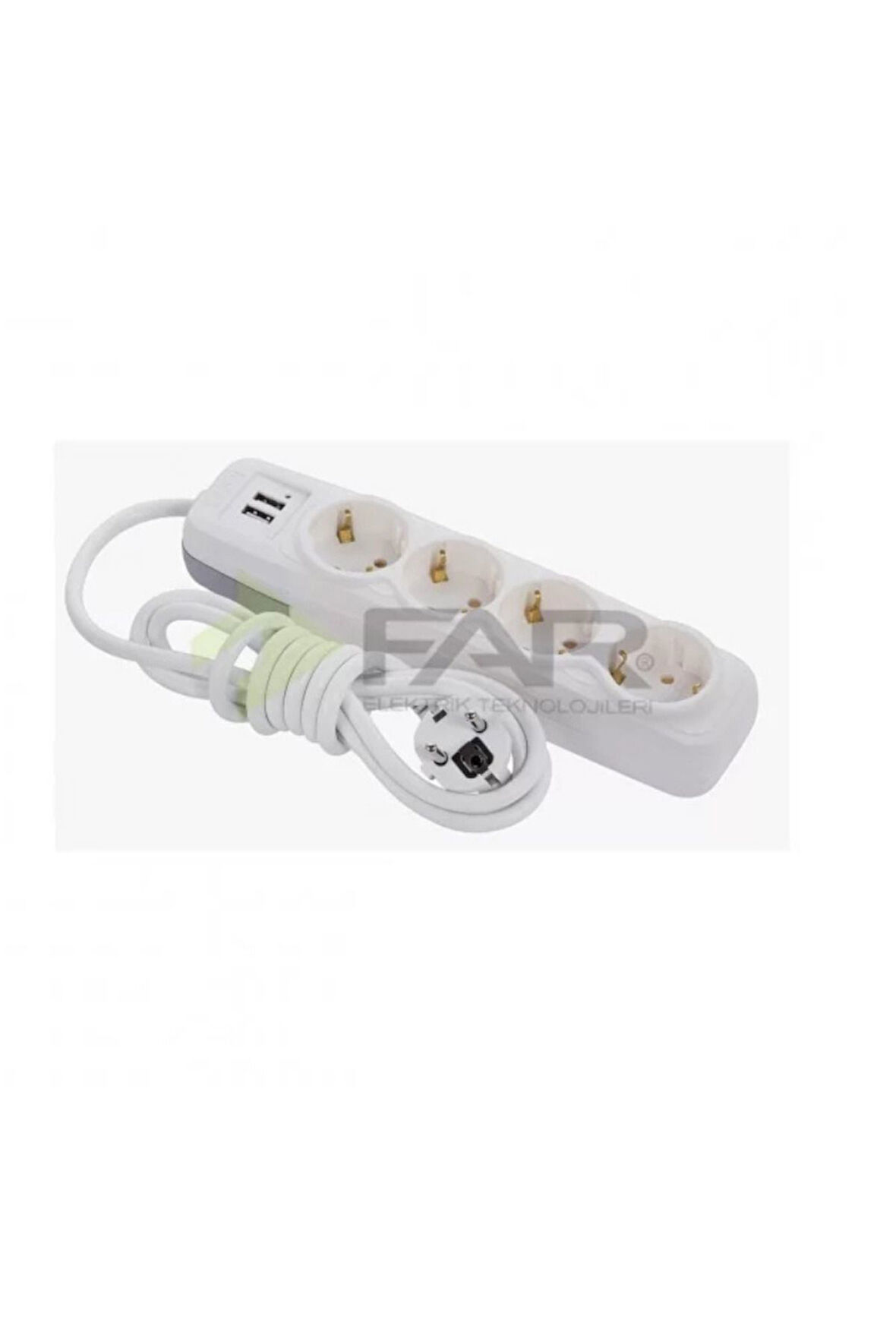 F512A 4'lü 2 USB'li Grup Priz 2 Metre Şarj ve Elektrik İçin Pratik Çözüm