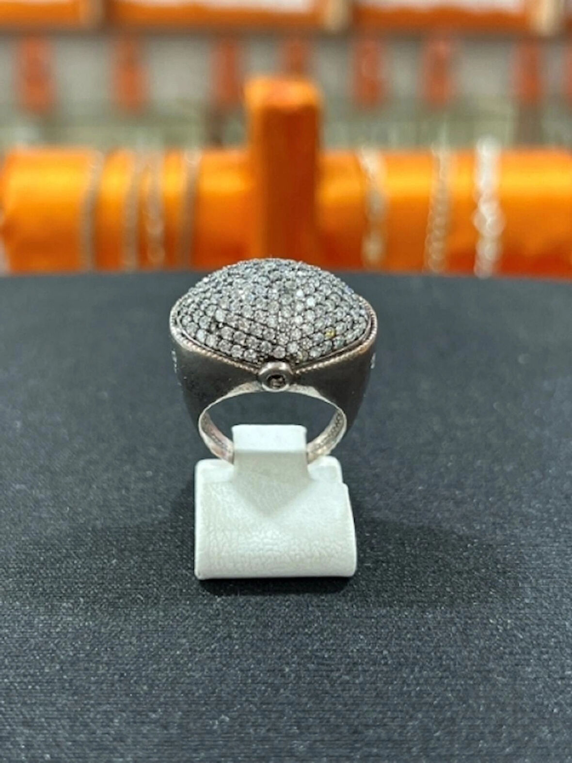 Kubbeli Oval Taşlı Gümüş Kadın Yüzük
