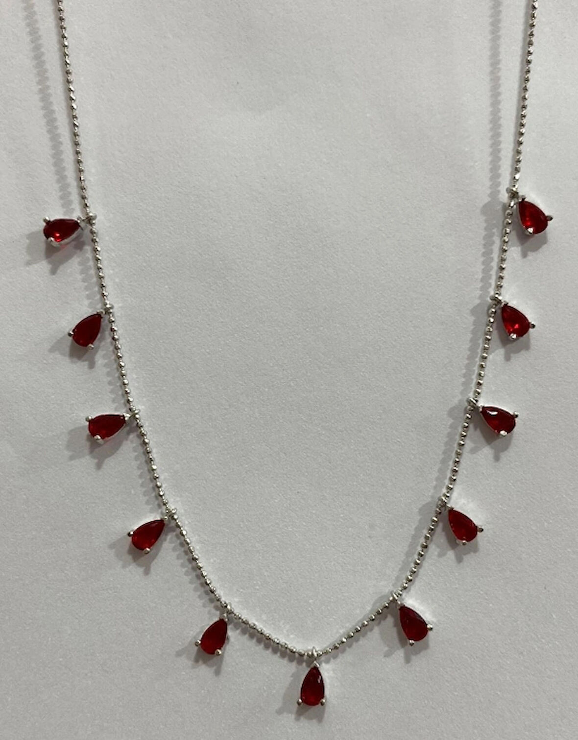 Kırmızı Damla Taşlı Gümüş Şans Kolyesi