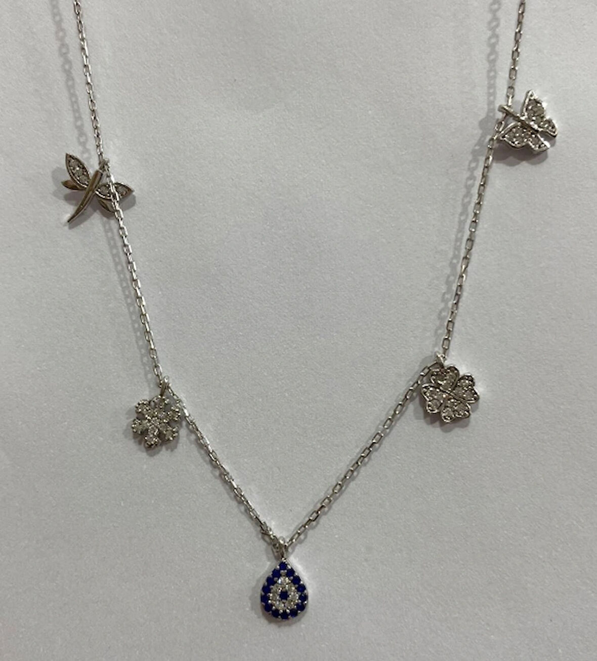 Damla Mavi Taşlı Gümüş Şans Kolyesi