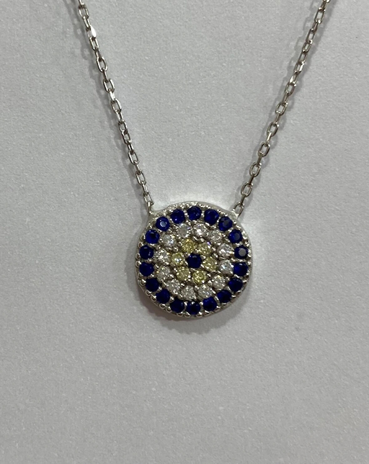 Nazar Boncuklu Mavi Taşlı Gümüş Şans Kolyesi