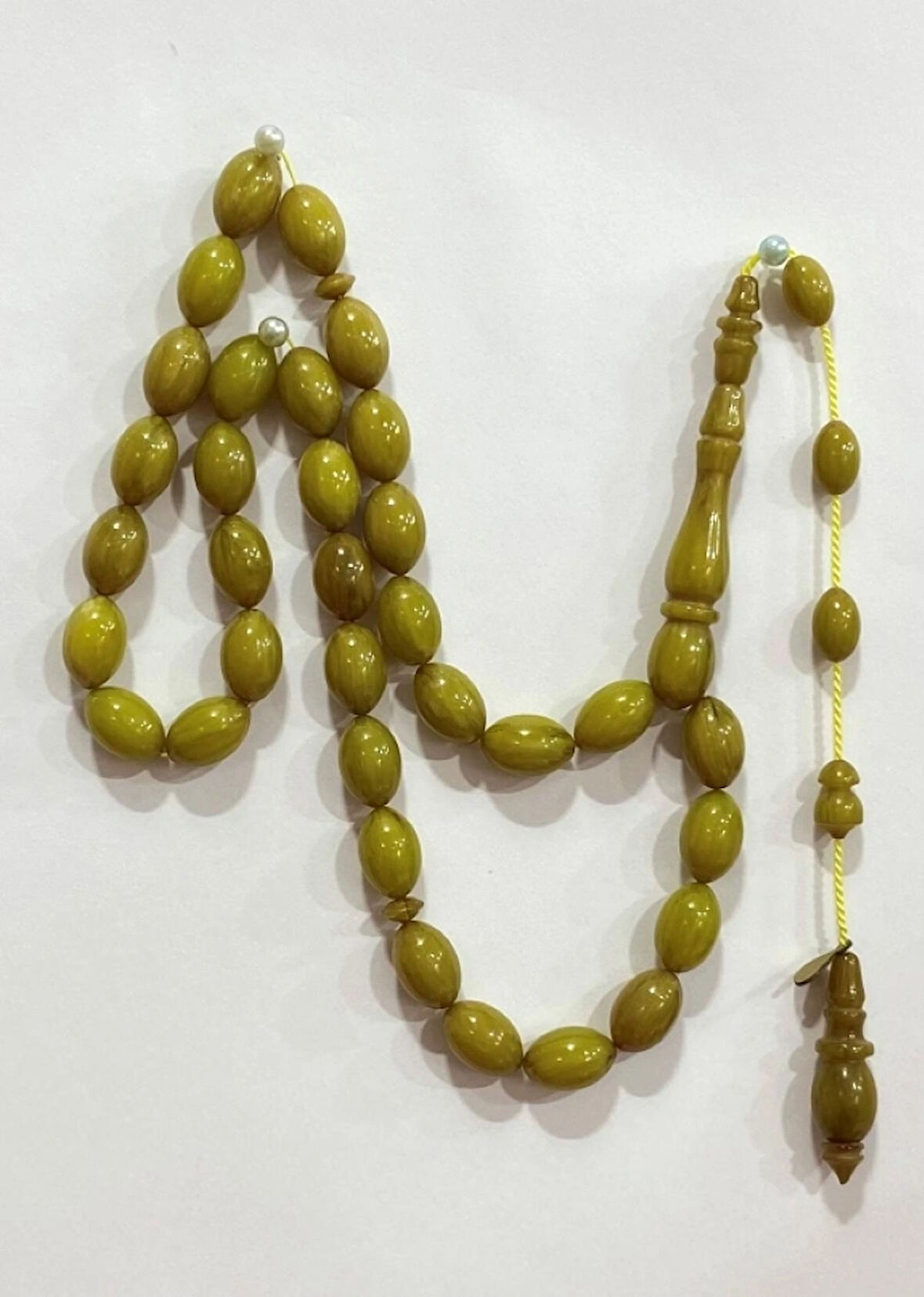 Sıkma Kehribar Zeytin Sarı Usta İşçilik Tespih