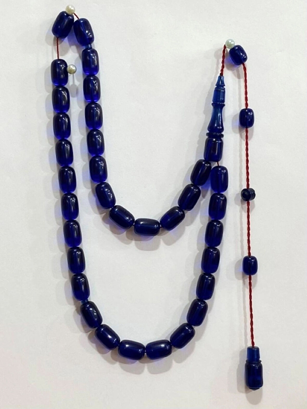 Ateş Kehribar Lacivert Şeffah Rengi Beyzi Modeli Usta İşçilik Tespih