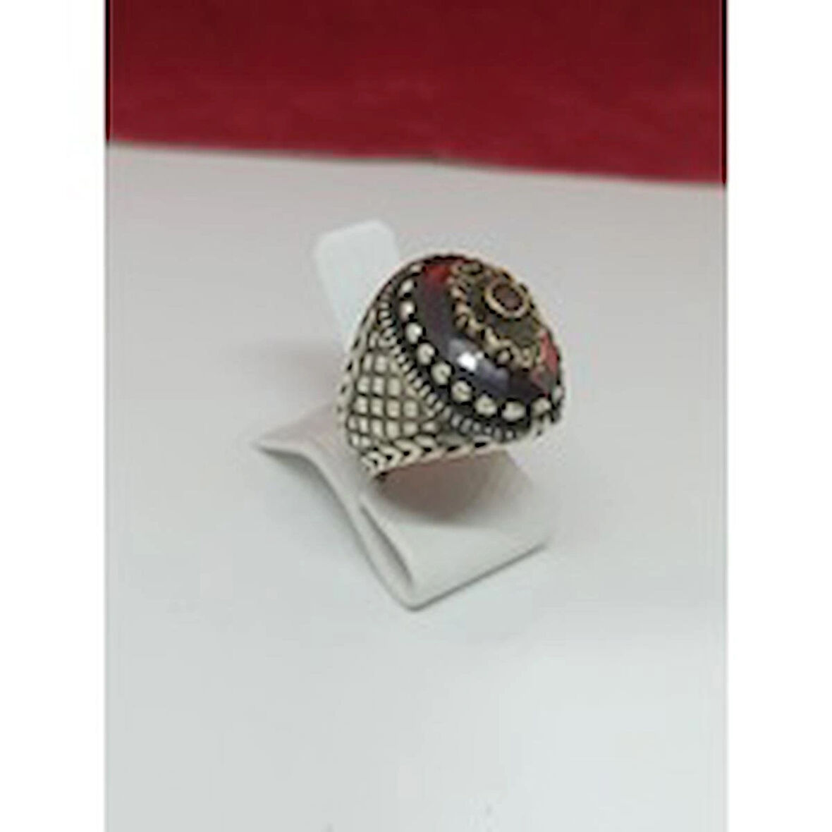 Kırmızı Granat Taşlı Gümüş Erkek Yüzük