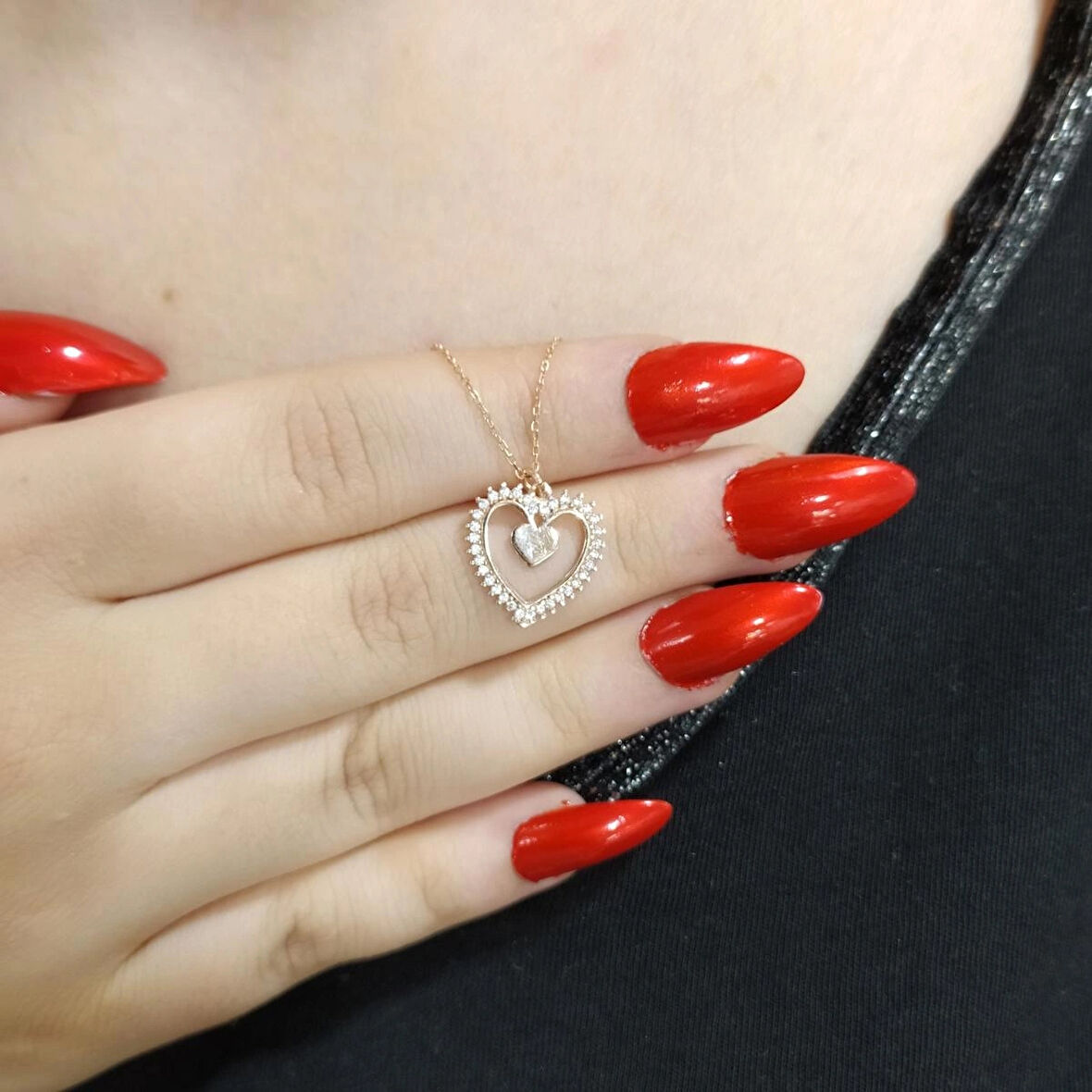 Kalp Figürlü Gümüş Kadın Kolye