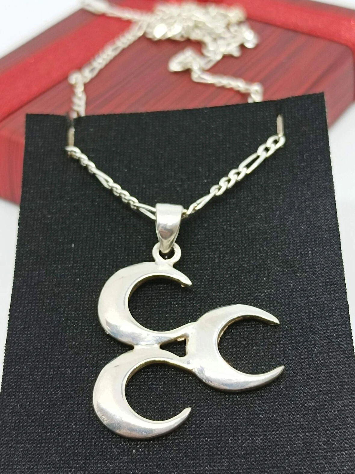 Üç Hilal Modeli Gümüş Erkek Kolye