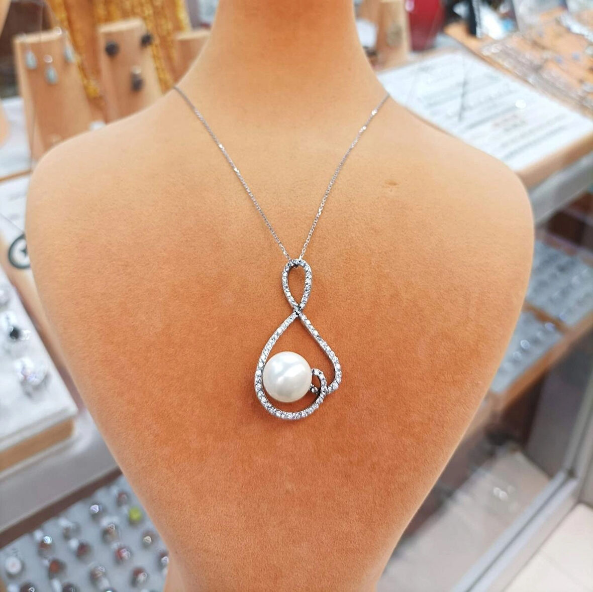 Orijinal İnci Ve Zirkon Taşlı Gümüş Kadın Kolye