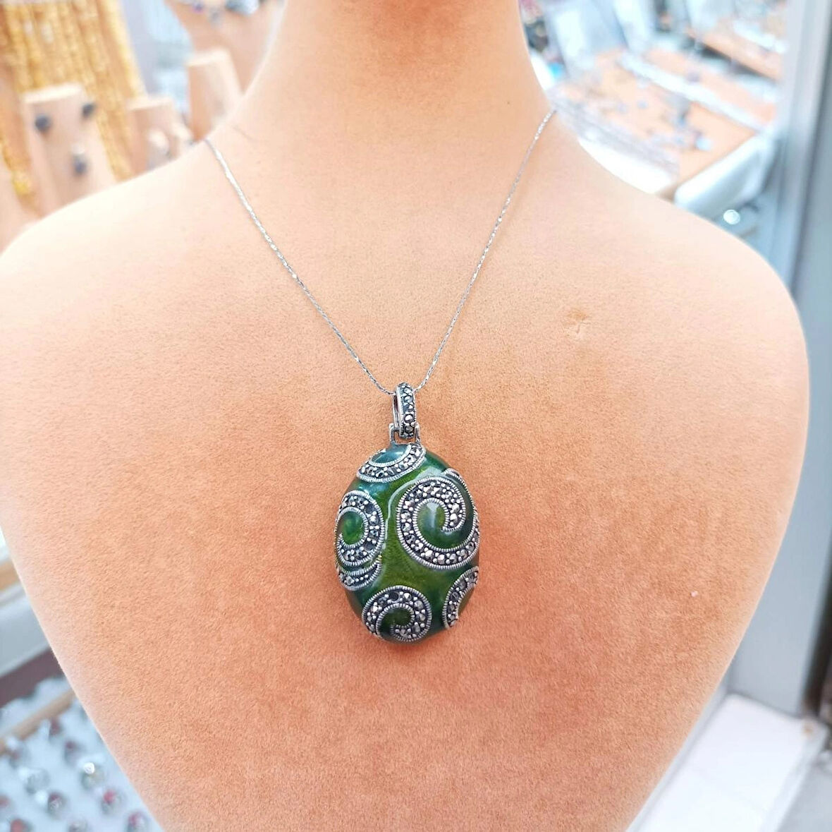 Orijinal Markezit Taşlı Gümüş Kadın Kolye