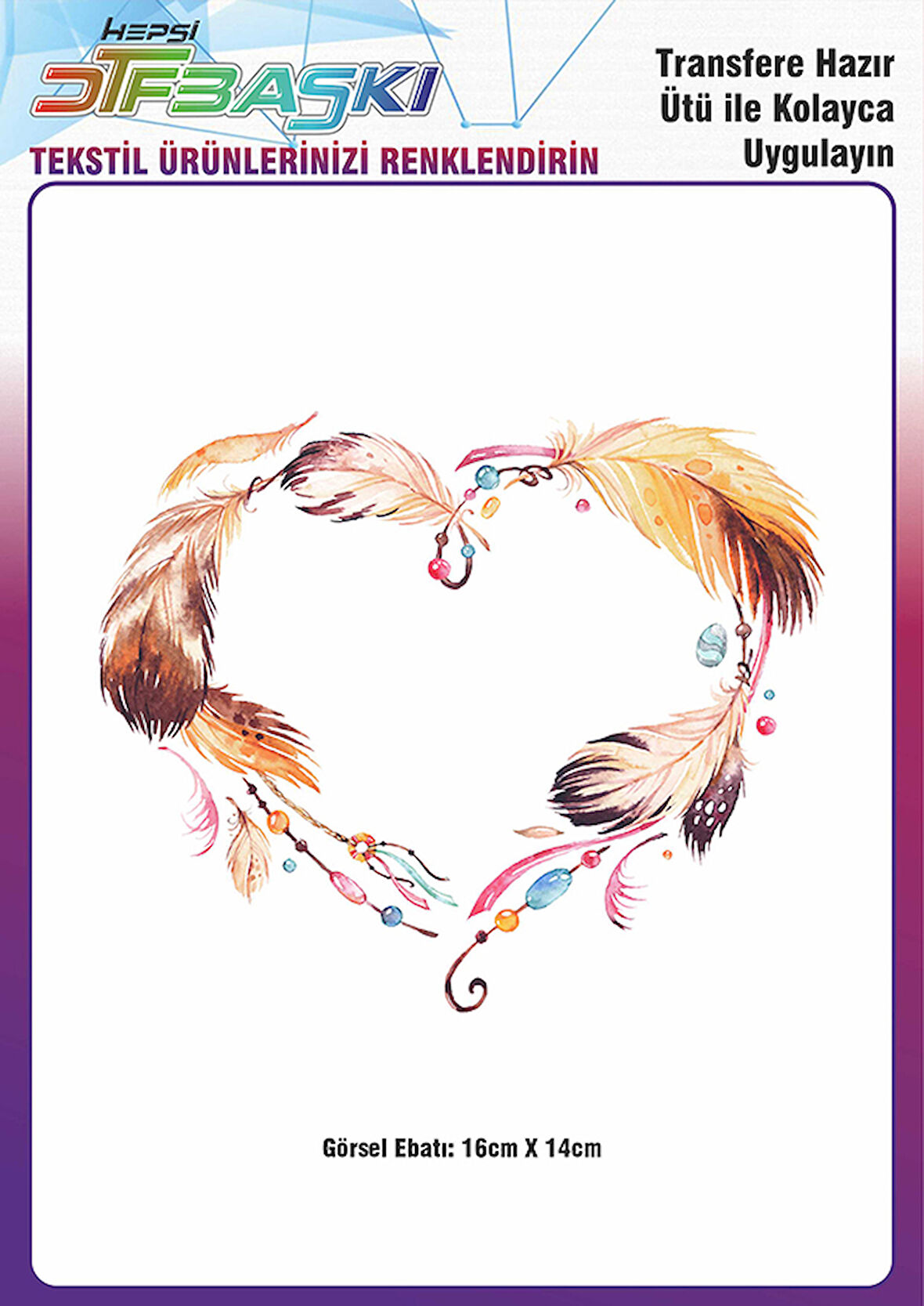 Kalp Şeklinde Tüyler Ütü ile Yapışan Tekstil DTF Baskı