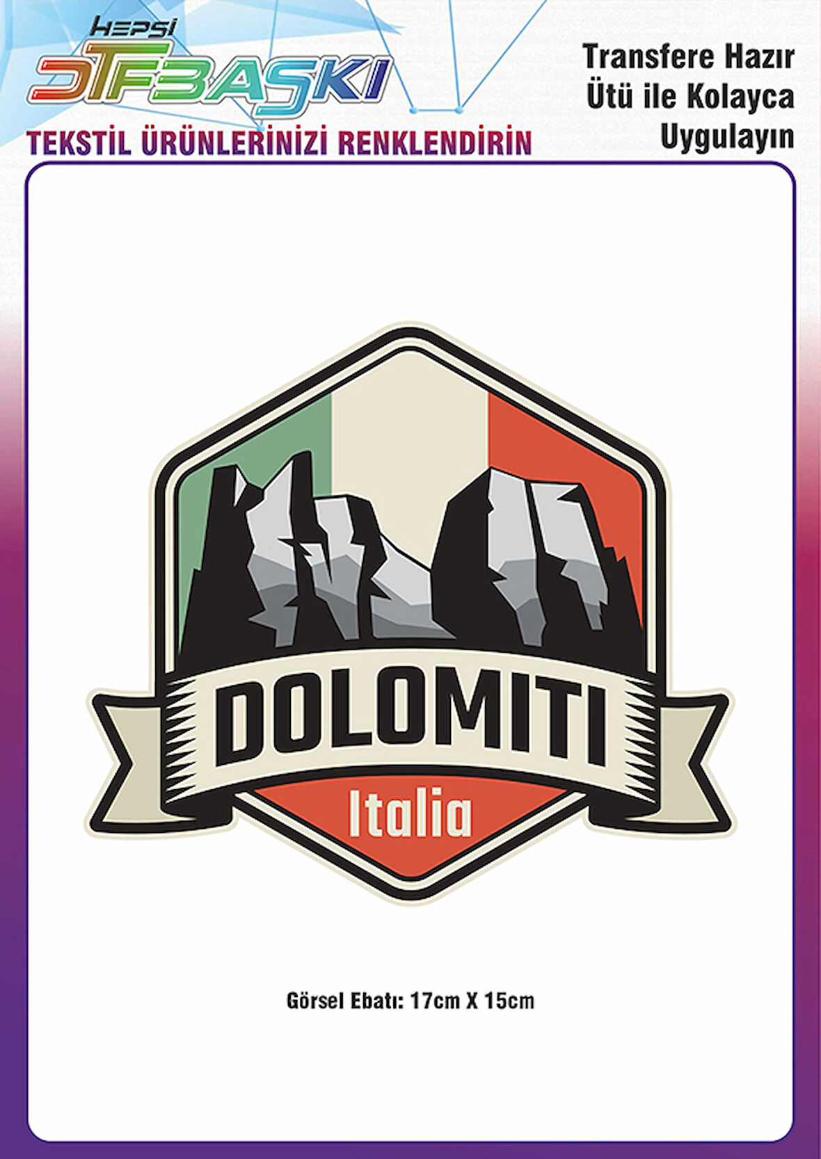 Dolomiti Italia Ütü ile Yapışan Tekstil DTF Baskı