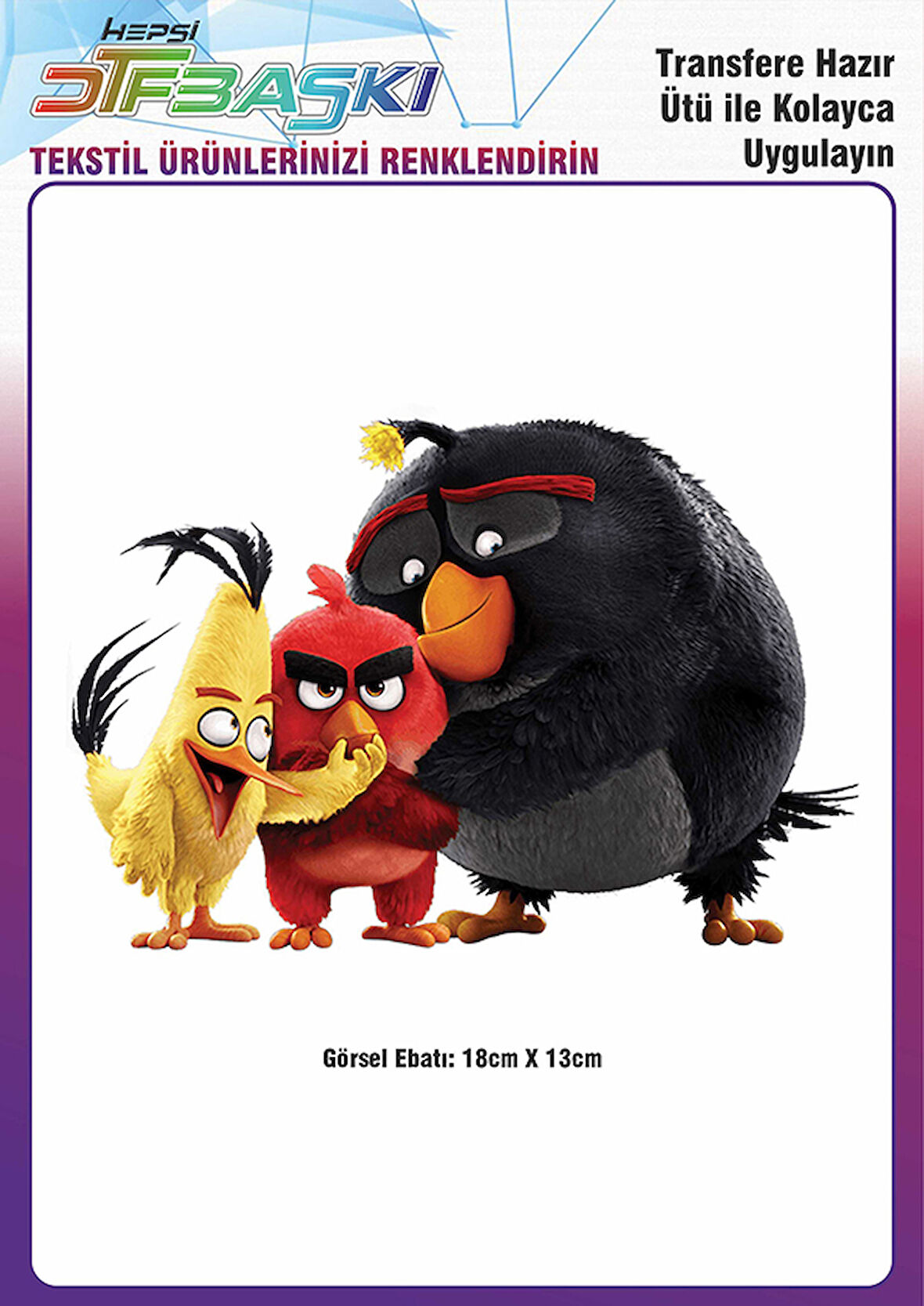 Angry Birds Ütü ile Yapışan Tekstil DTF Baskı