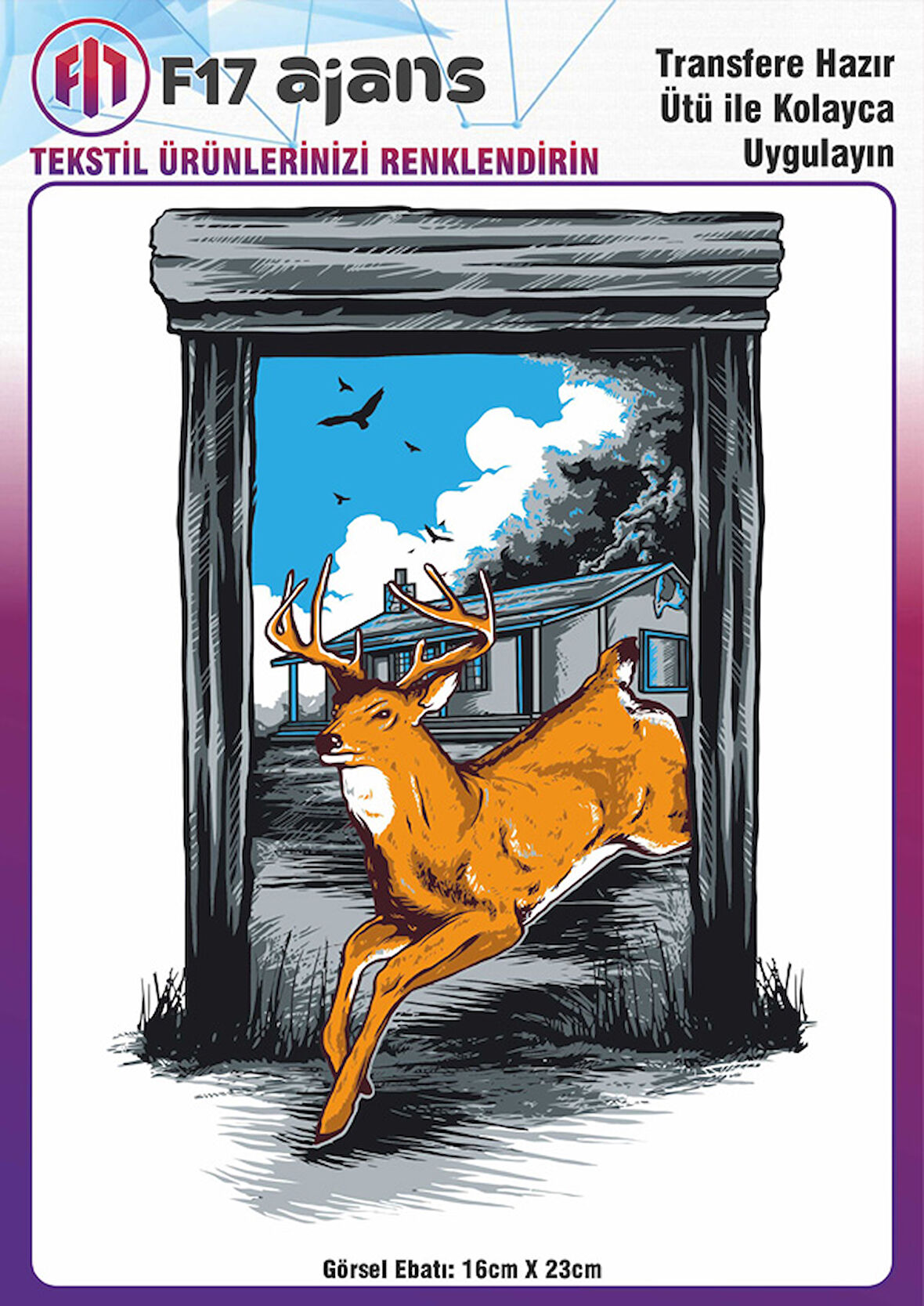Ütü Ile Yapışan Tekstil Dtf Baskı Görseli Geyik