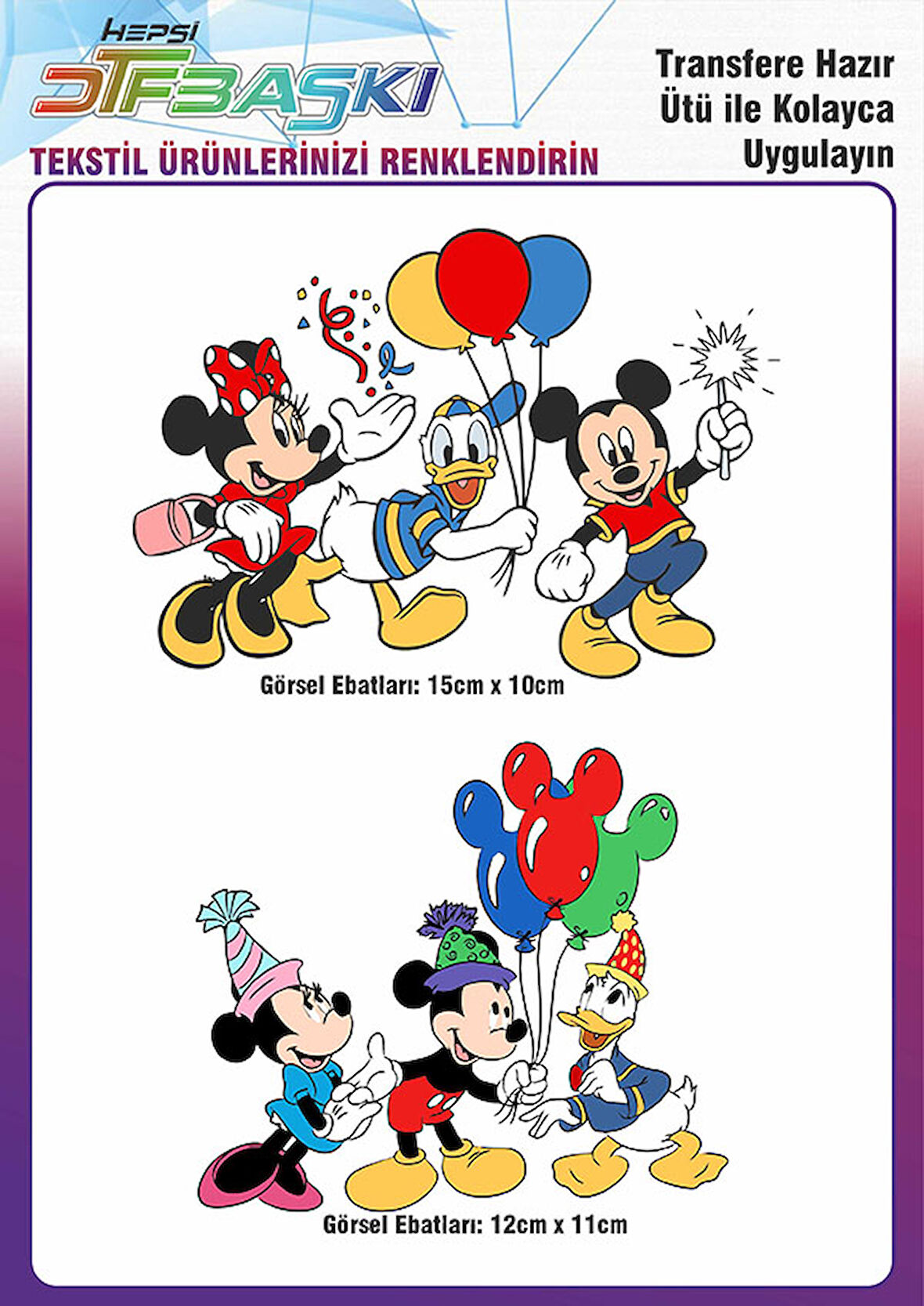 Çizgi Film Karakter Ütü ile Yapışan Tişört Tekstil Dtf Transfer Baskı